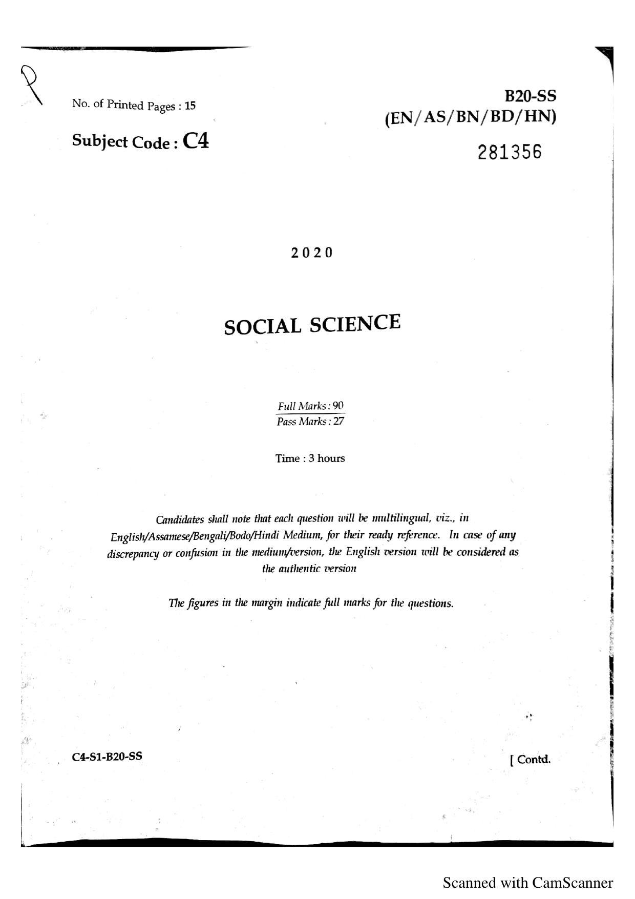 SEBA HSLC Social Science Question Paper 2020 - Page 2