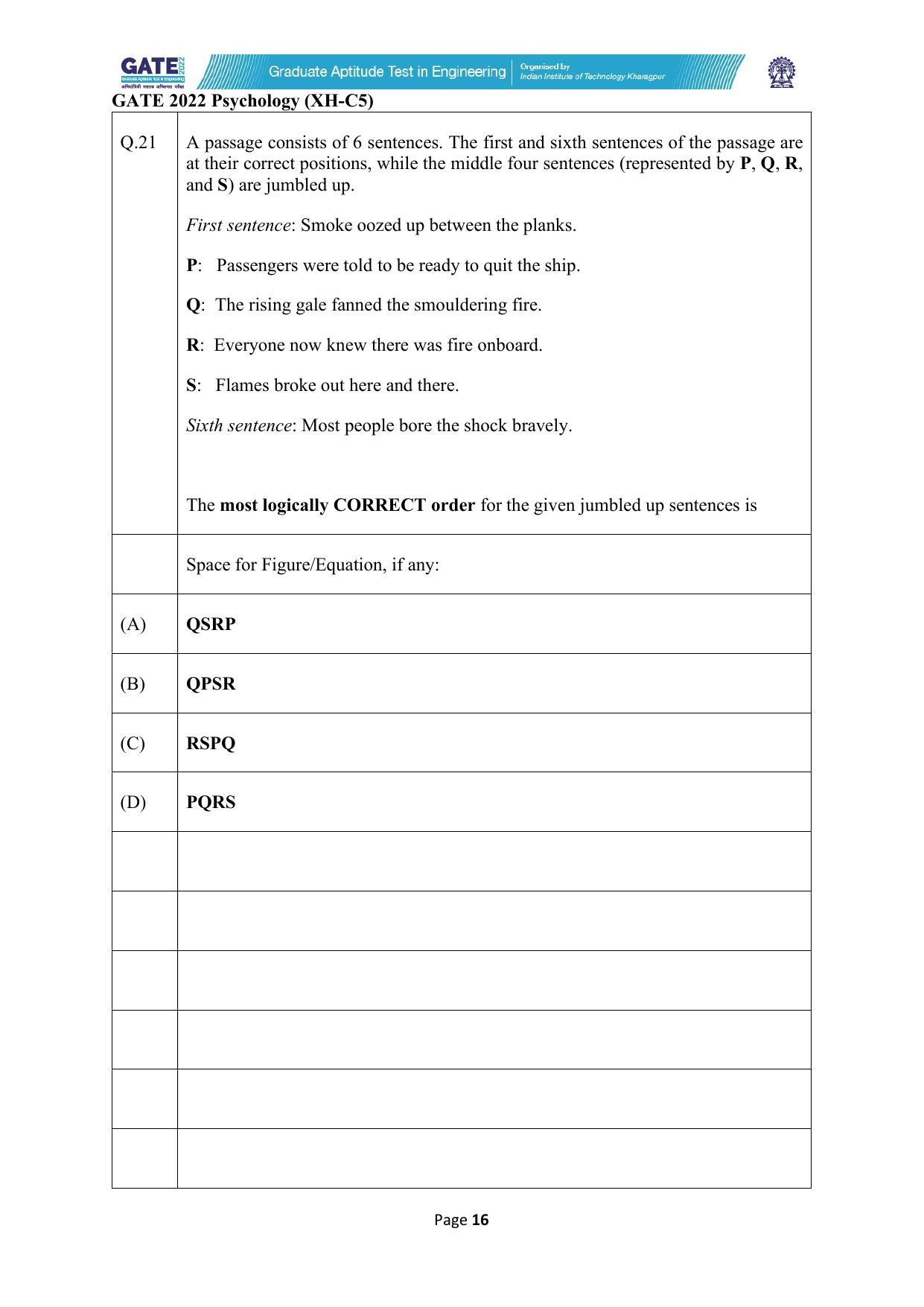 GATE 2022 Humanities & Social Sciences - Psychology (XH-C5) Question Paper - Page 16