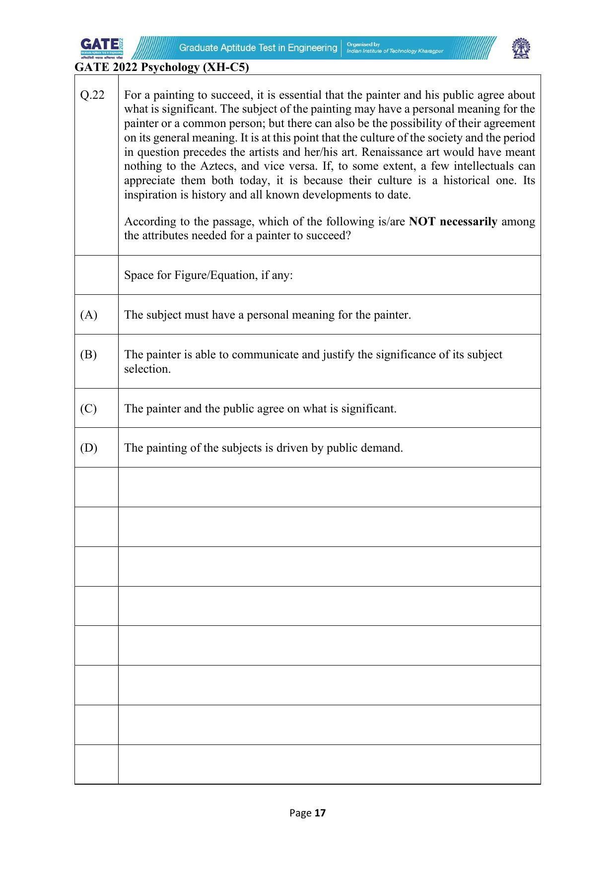 GATE 2022 Humanities & Social Sciences - Psychology (XH-C5) Question Paper - Page 17