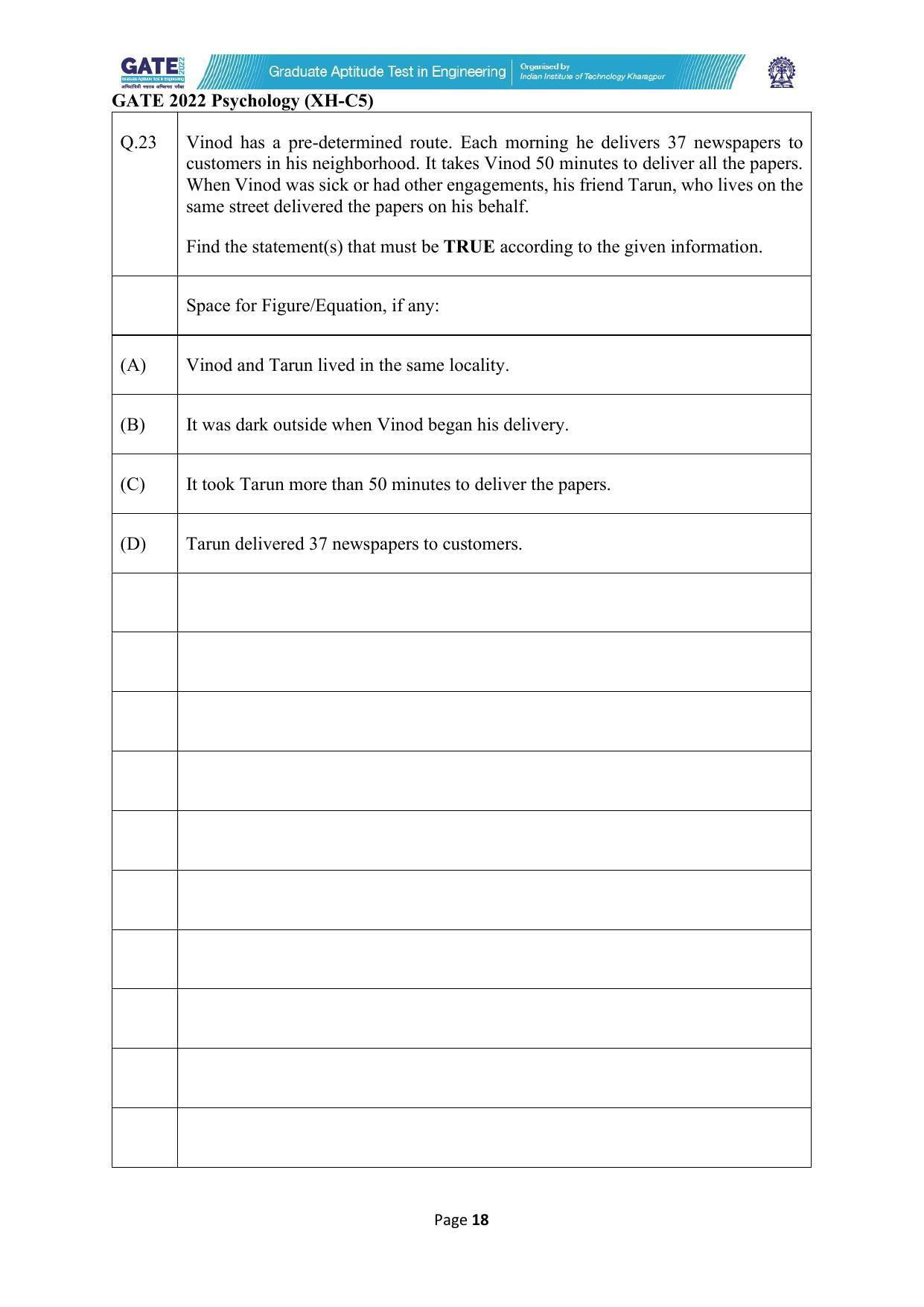 GATE 2022 Humanities & Social Sciences - Psychology (XH-C5) Question Paper - Page 18