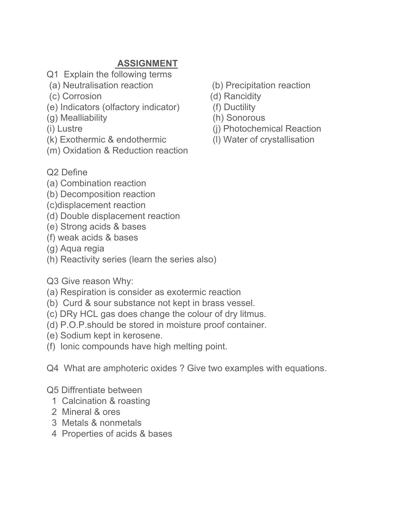 CBSE Worksheets for Class 10 Science Assignment 4 - Page 1