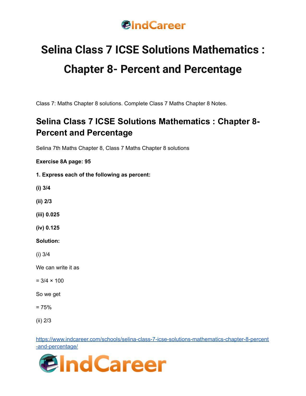 Selina Class 7 ICSE Solutions Mathematics : Chapter 8- Percent and Percentage - Page 2