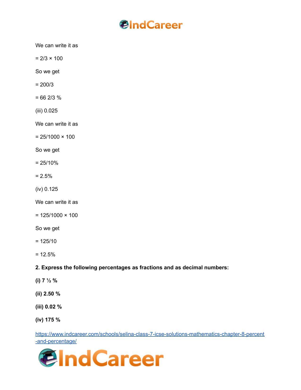 Selina Class 7 ICSE Solutions Mathematics : Chapter 8- Percent and Percentage - Page 3