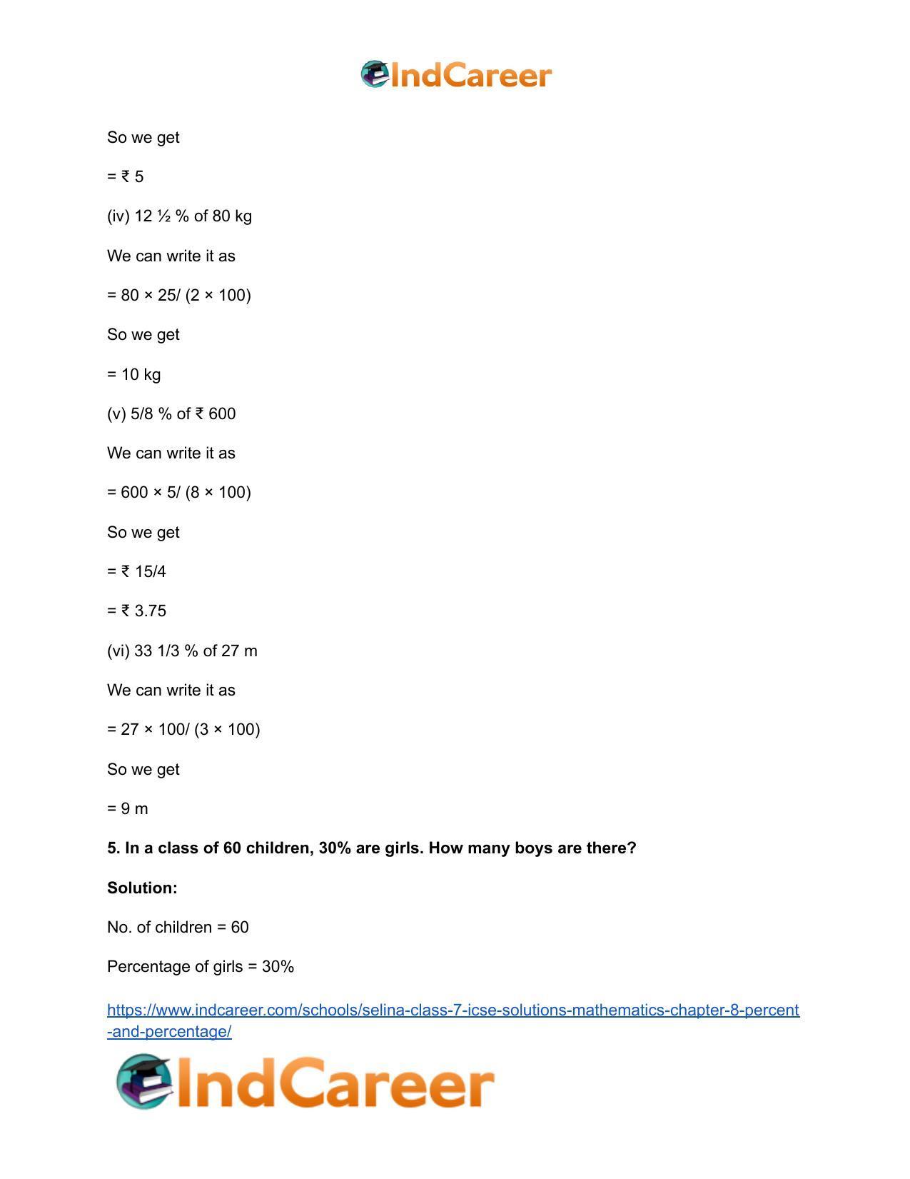 Selina Class 7 ICSE Solutions Mathematics : Chapter 8- Percent and Percentage - Page 8