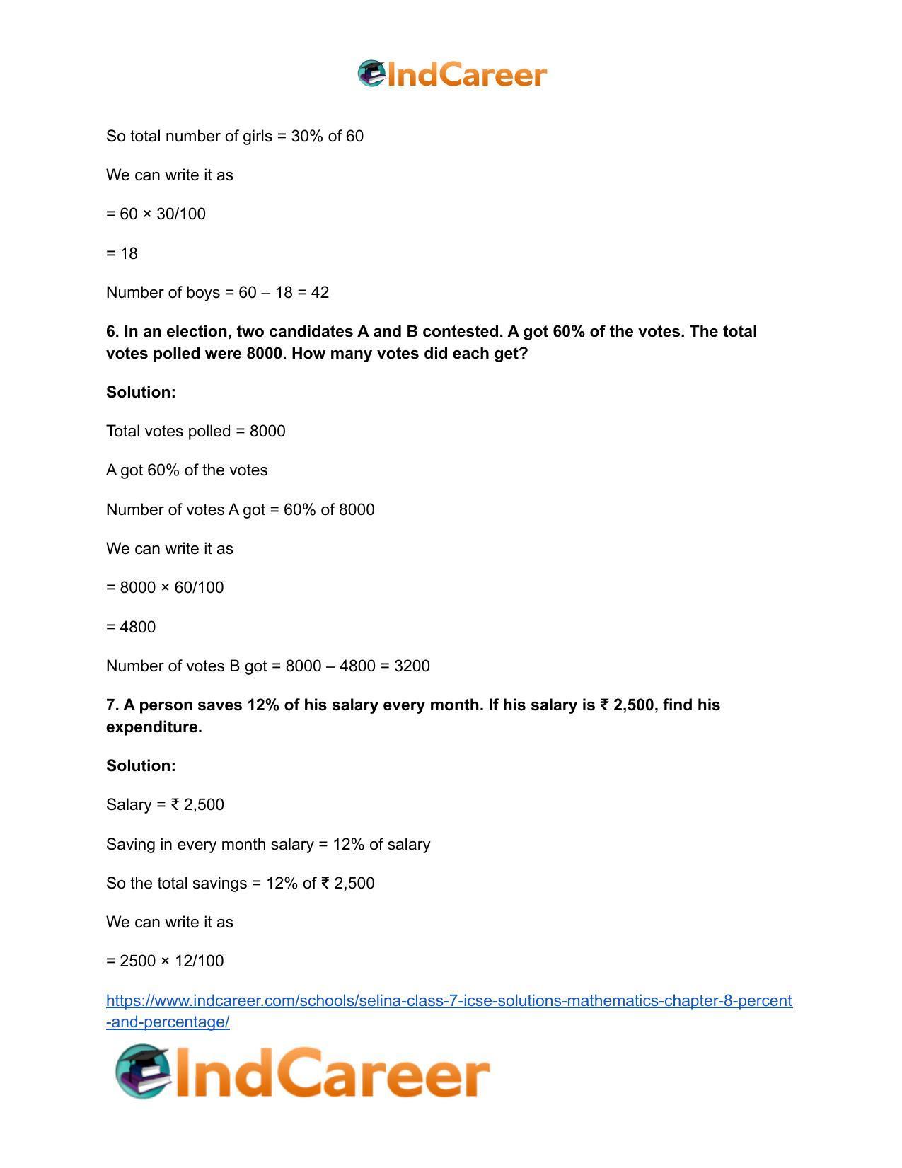 Selina Class 7 ICSE Solutions Mathematics : Chapter 8- Percent and Percentage - Page 9