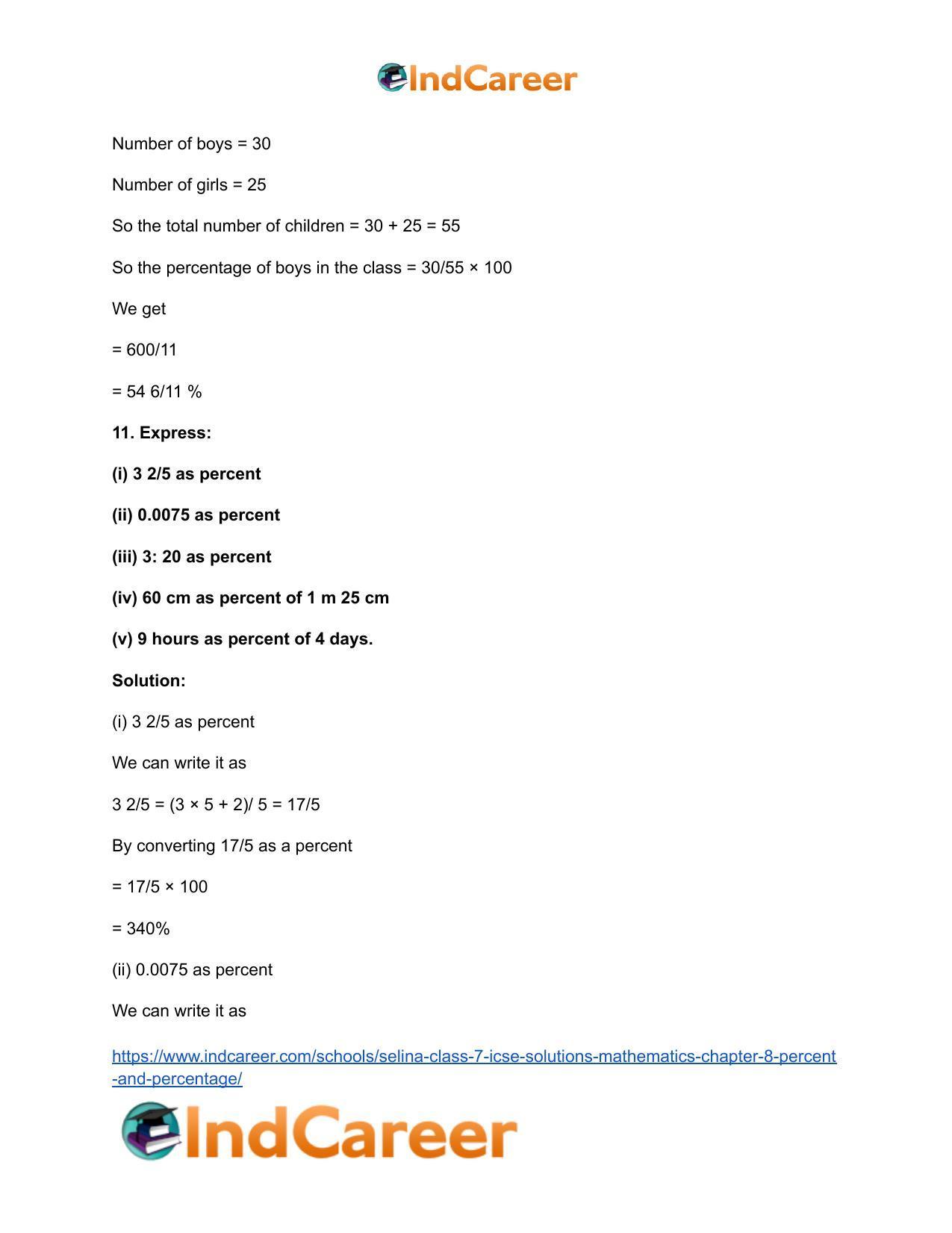 Selina Class 7 ICSE Solutions Mathematics : Chapter 8- Percent and Percentage - Page 11