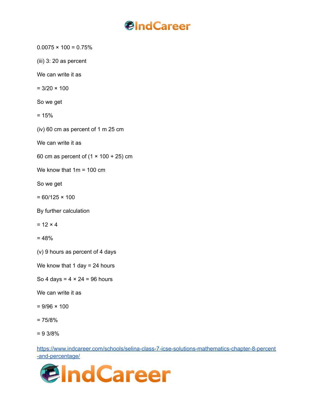 Selina Class 7 ICSE Solutions Mathematics : Chapter 8- Percent and Percentage - Page 12