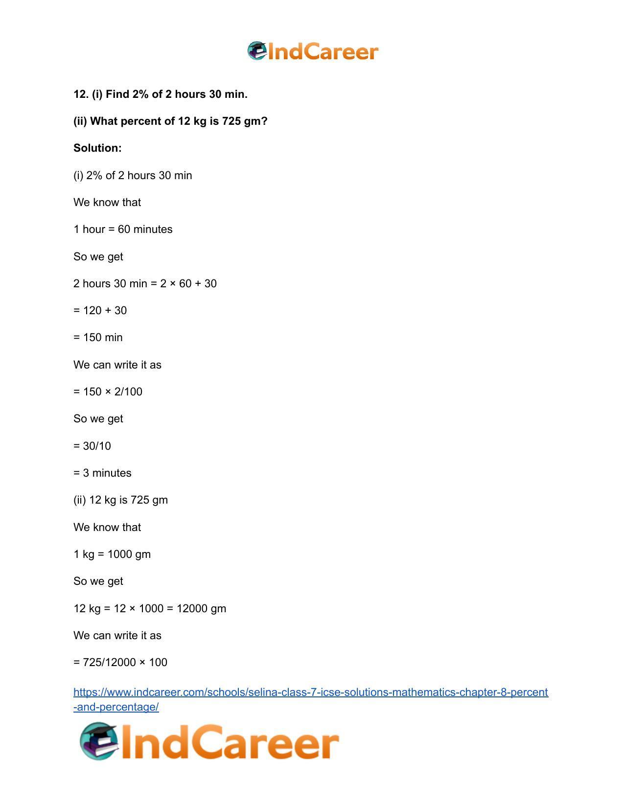 Selina Class 7 ICSE Solutions Mathematics : Chapter 8- Percent and Percentage - Page 13
