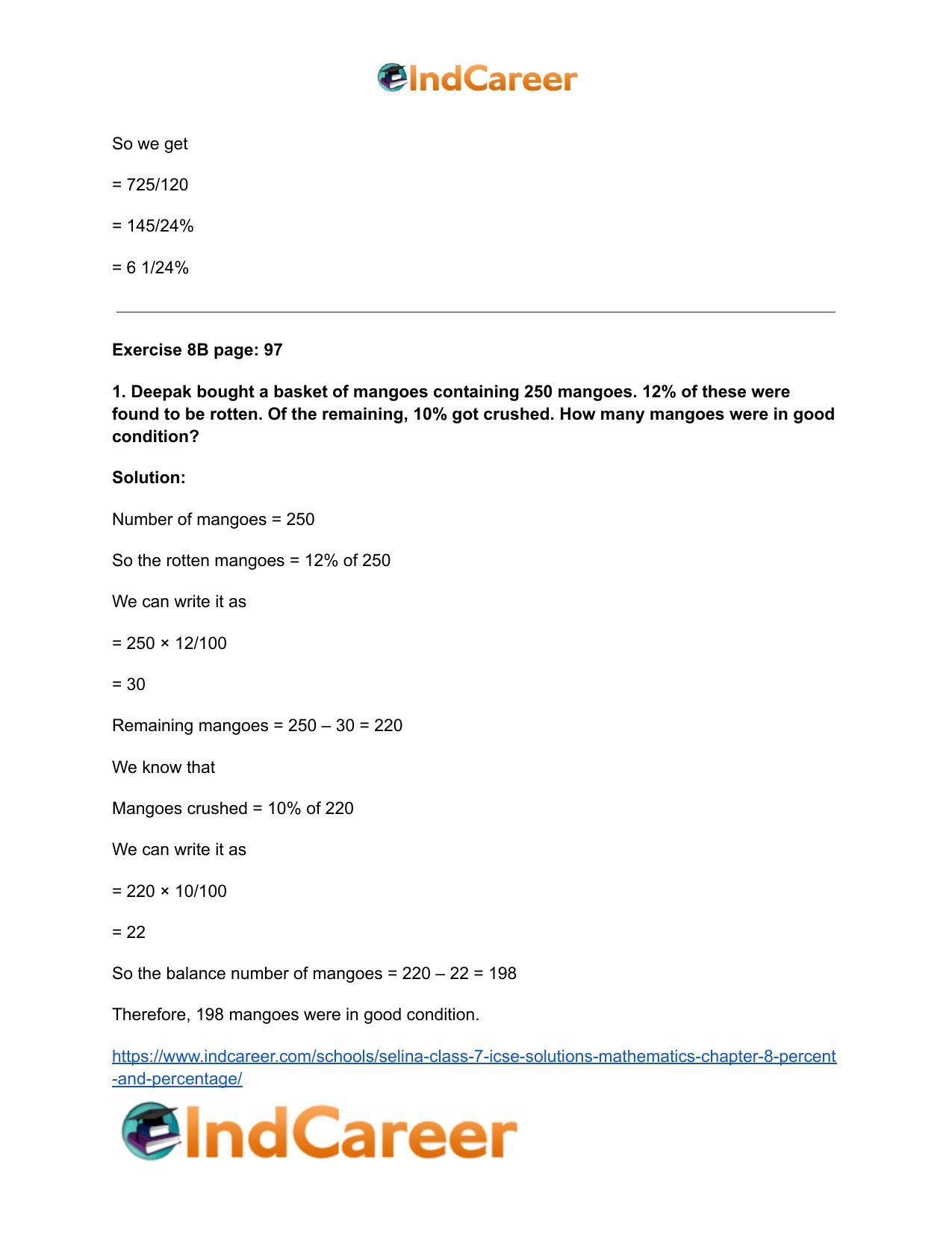 Selina Class 7 ICSE Solutions Mathematics : Chapter 8- Percent and Percentage - Page 14