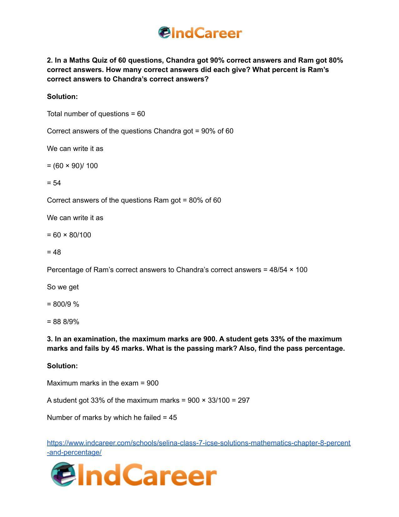 Selina Class 7 ICSE Solutions Mathematics : Chapter 8- Percent and Percentage - Page 15