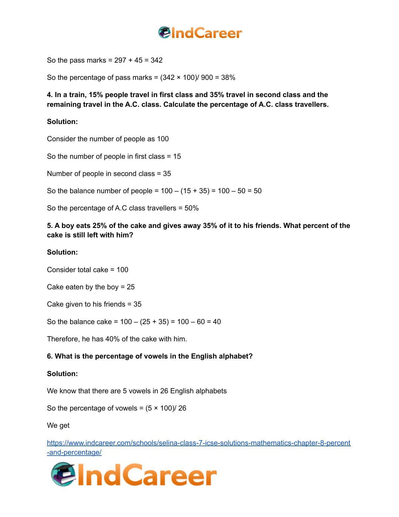 Selina Class 7 ICSE Solutions Mathematics : Chapter 8- Percent and Percentage - Page 16