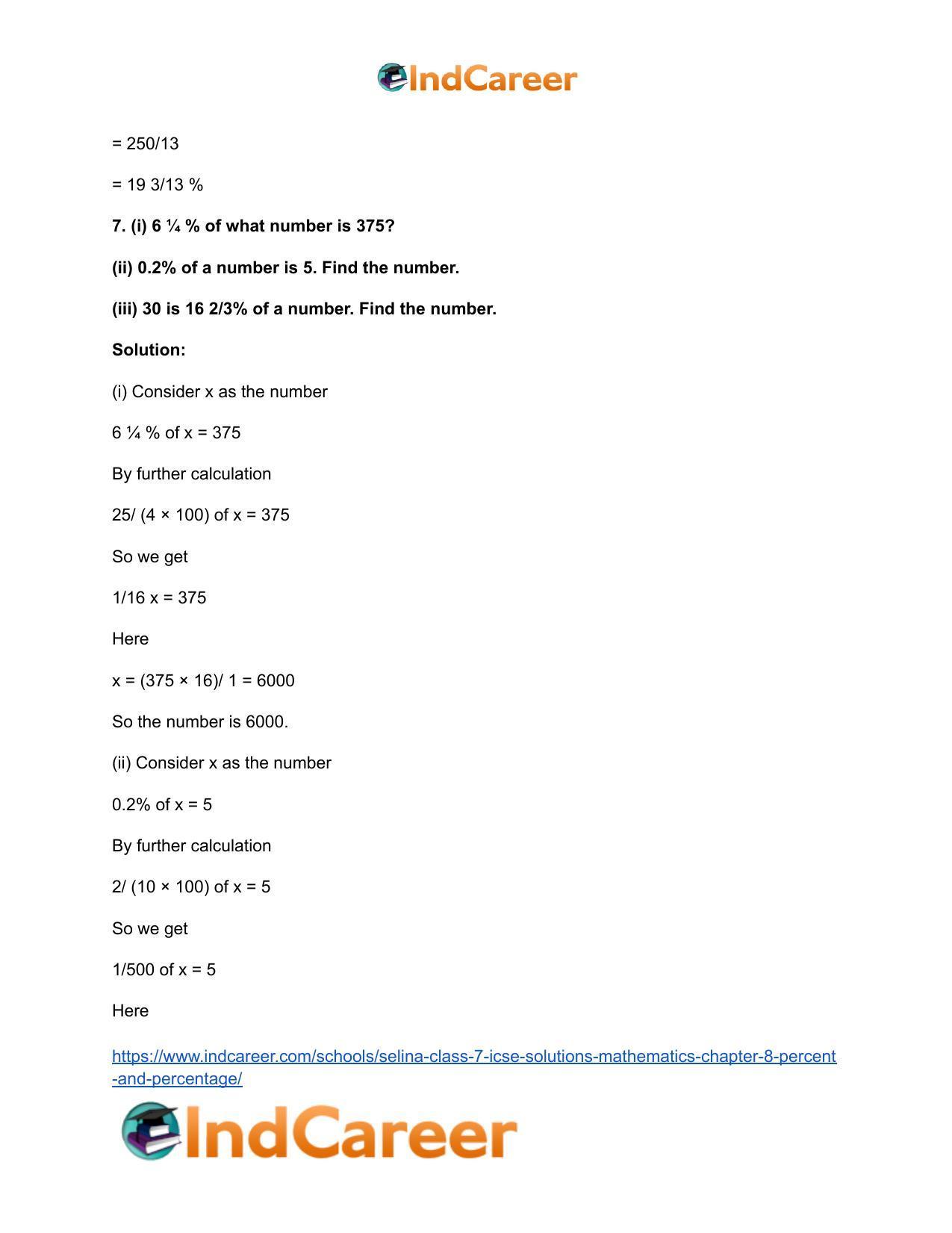 Selina Class 7 ICSE Solutions Mathematics : Chapter 8- Percent and Percentage - Page 17