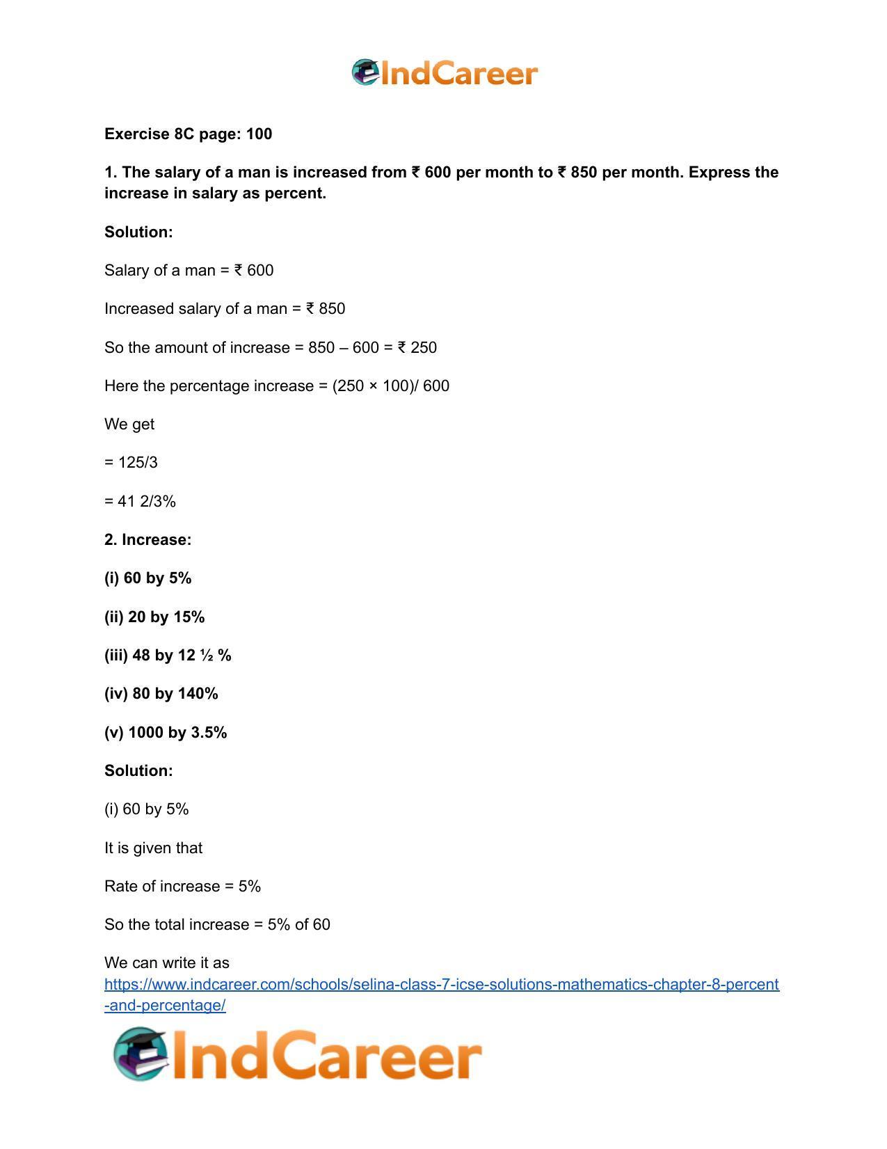 Selina Class 7 ICSE Solutions Mathematics : Chapter 8- Percent and Percentage - Page 21
