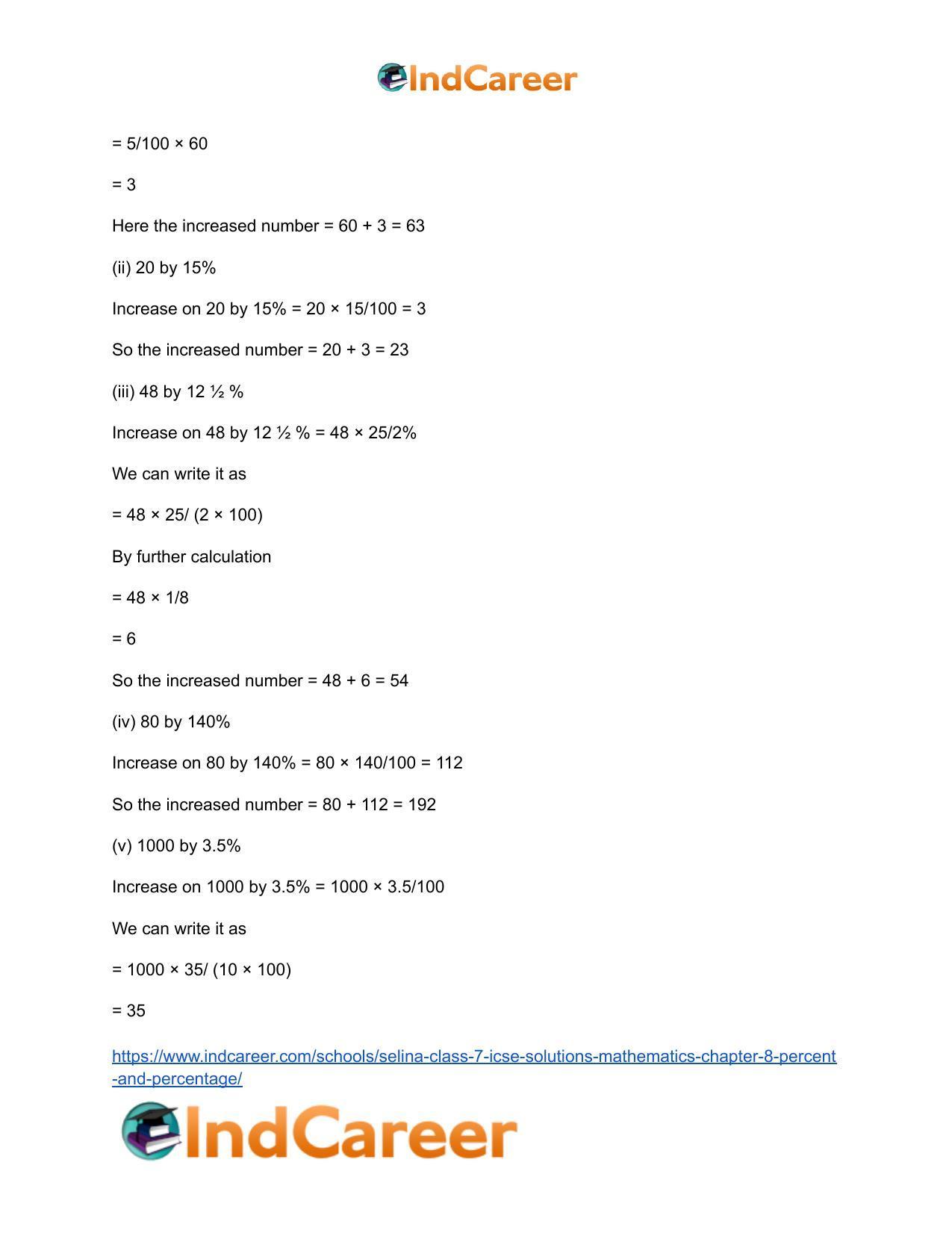 Selina Class 7 ICSE Solutions Mathematics : Chapter 8- Percent and Percentage - Page 22