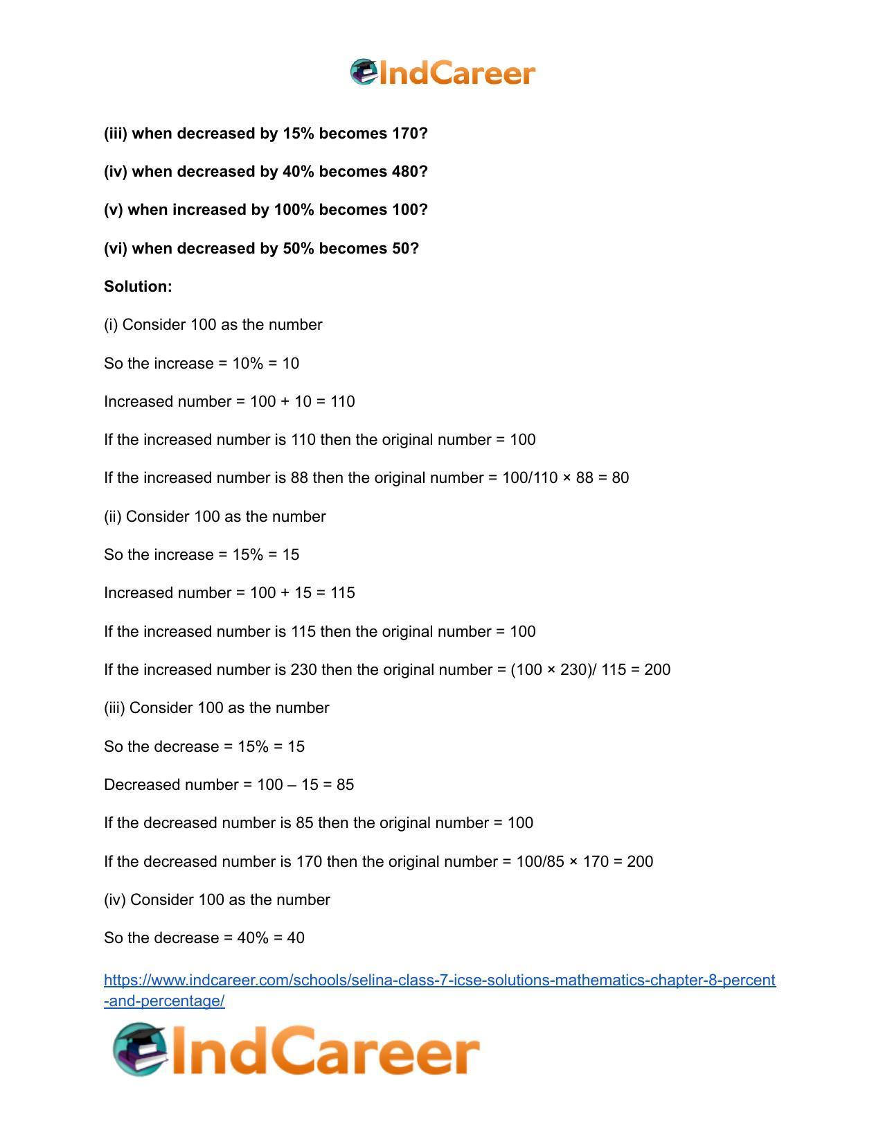 Selina Class 7 ICSE Solutions Mathematics : Chapter 8- Percent and Percentage - Page 24
