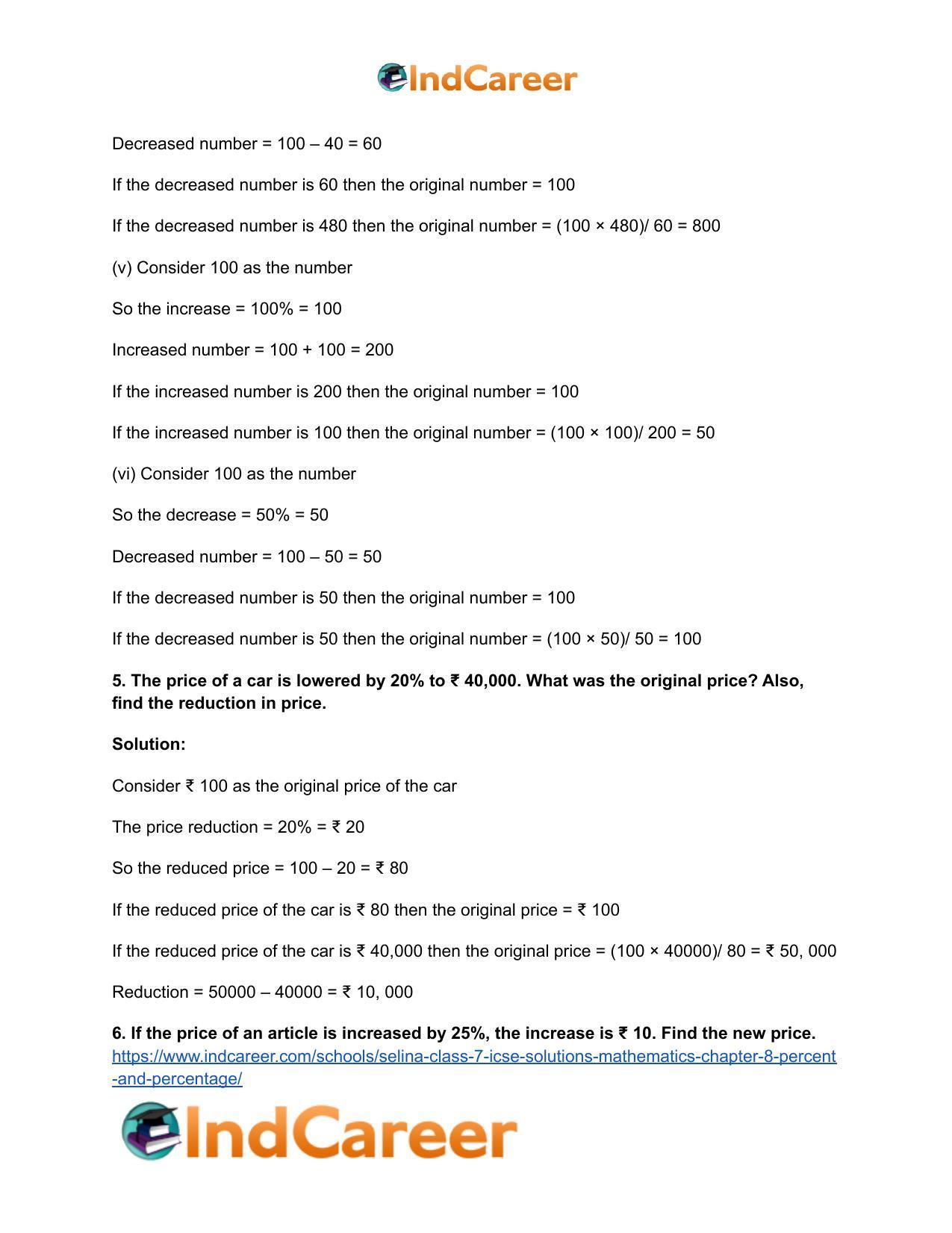 Selina Class 7 ICSE Solutions Mathematics : Chapter 8- Percent and Percentage - Page 25