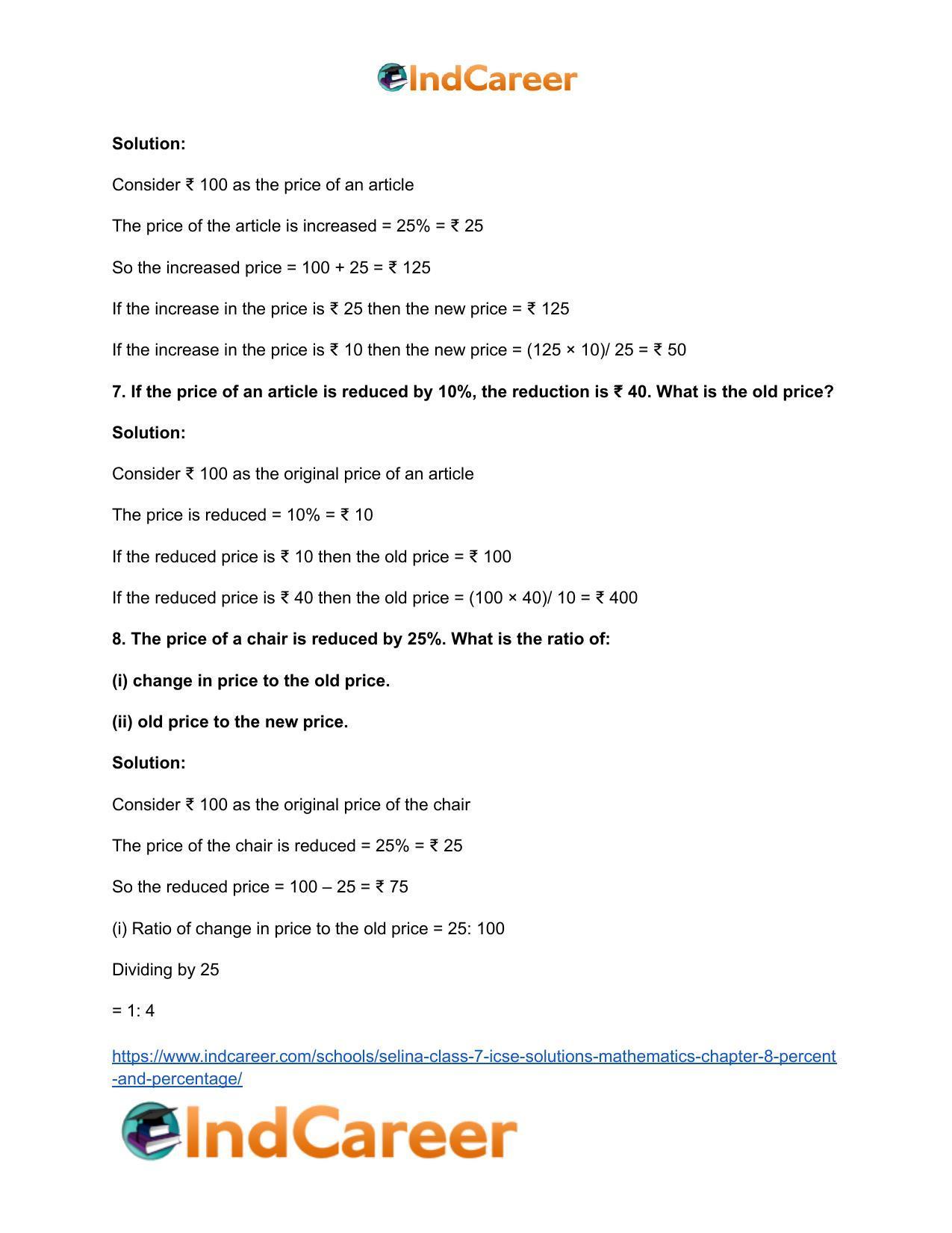Selina Class 7 ICSE Solutions Mathematics : Chapter 8- Percent and Percentage - Page 26