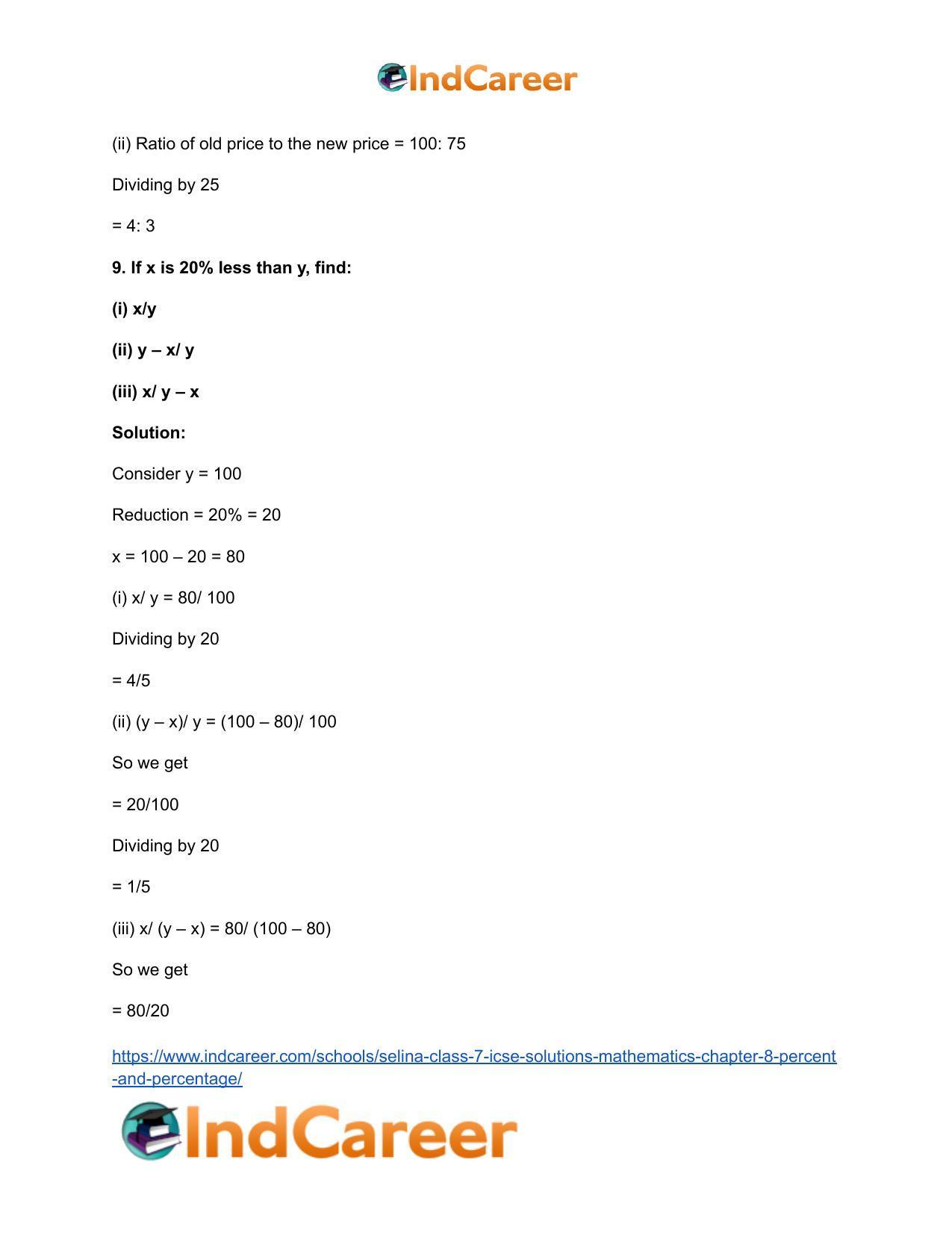 Selina Class 7 ICSE Solutions Mathematics : Chapter 8- Percent and Percentage - Page 27