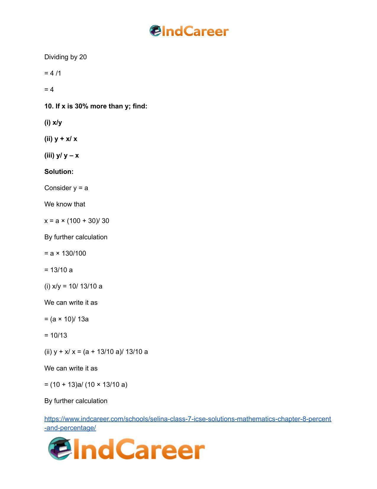 Selina Class 7 ICSE Solutions Mathematics : Chapter 8- Percent and Percentage - Page 28
