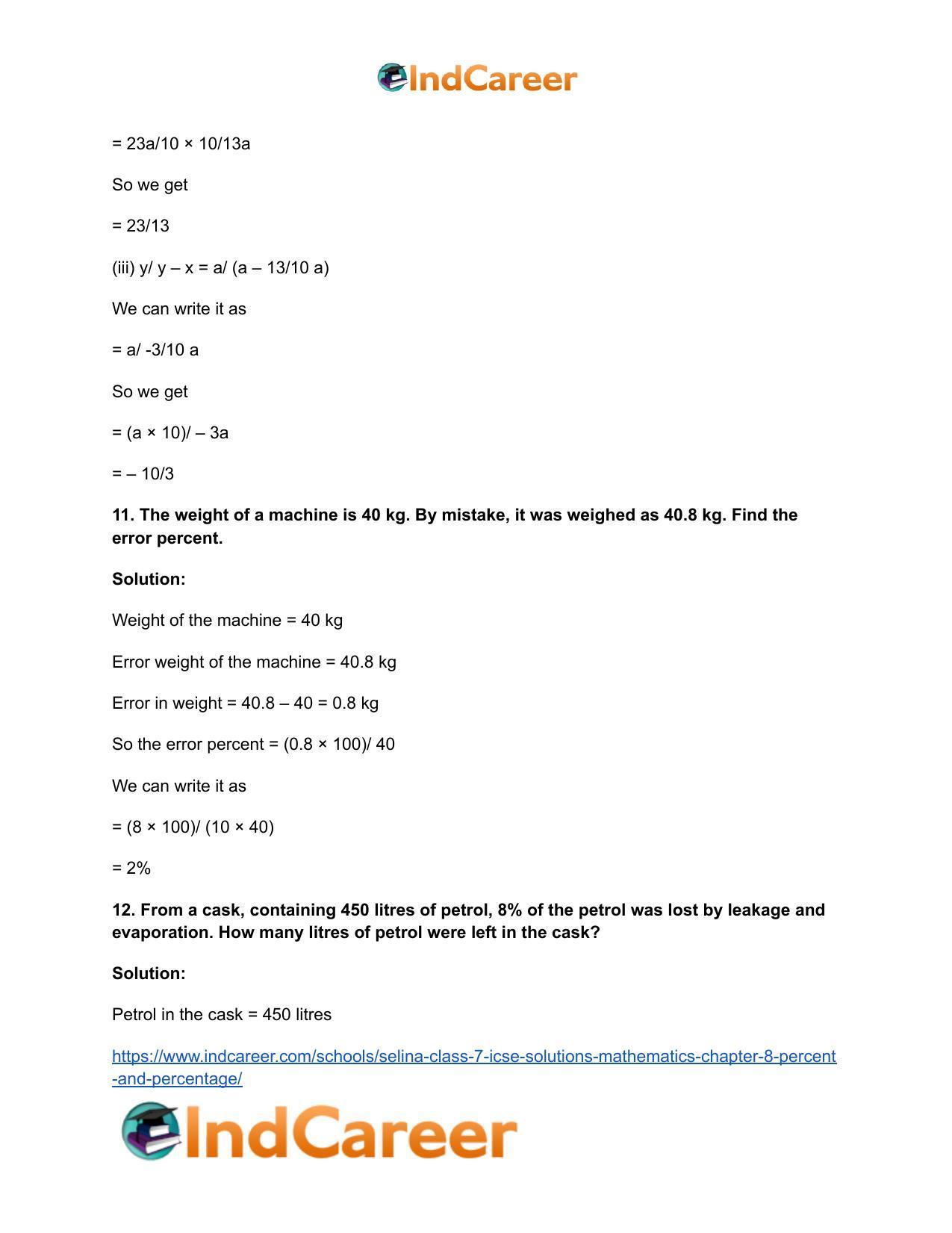 Selina Class 7 ICSE Solutions Mathematics : Chapter 8- Percent and Percentage - Page 29