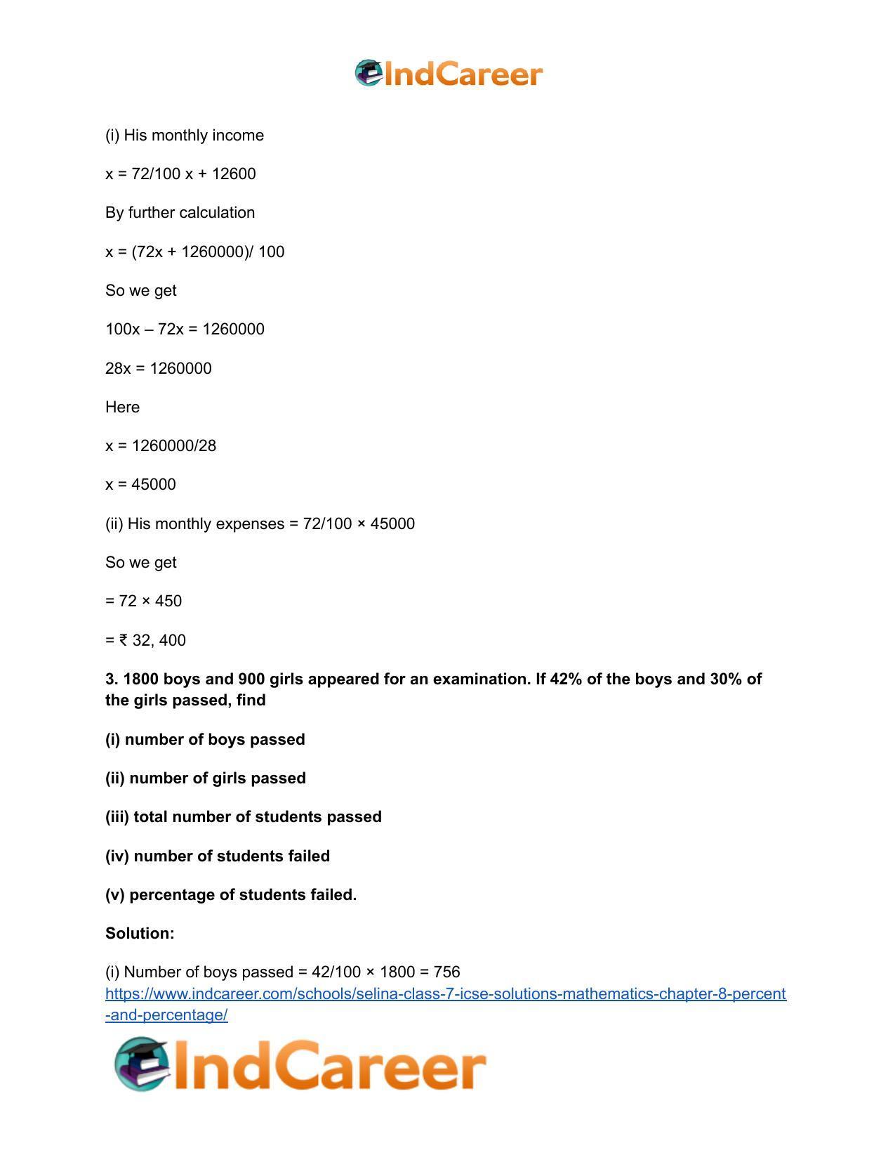 Selina Class 7 ICSE Solutions Mathematics : Chapter 8- Percent and Percentage - Page 33