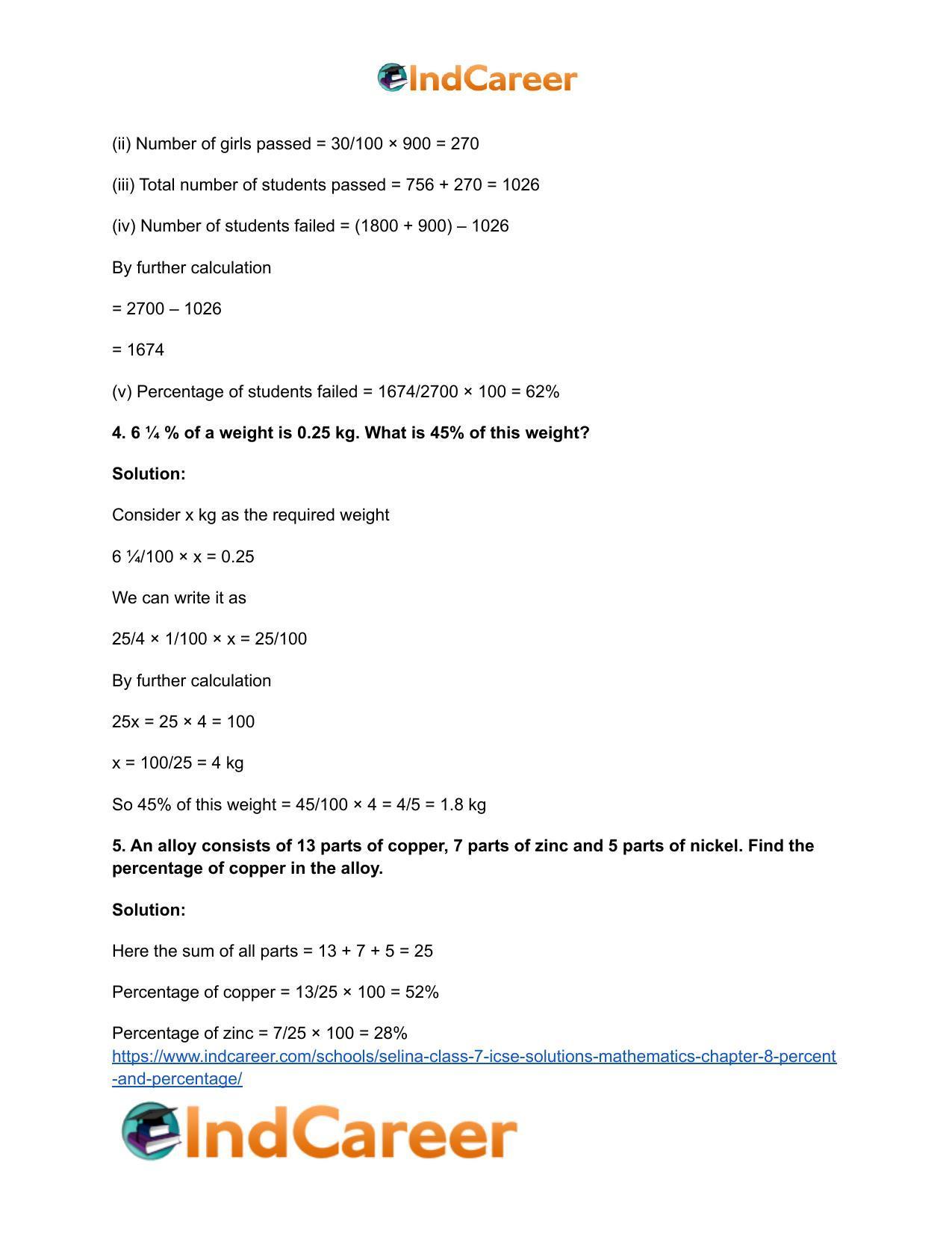 Selina Class 7 ICSE Solutions Mathematics : Chapter 8- Percent and Percentage - Page 34