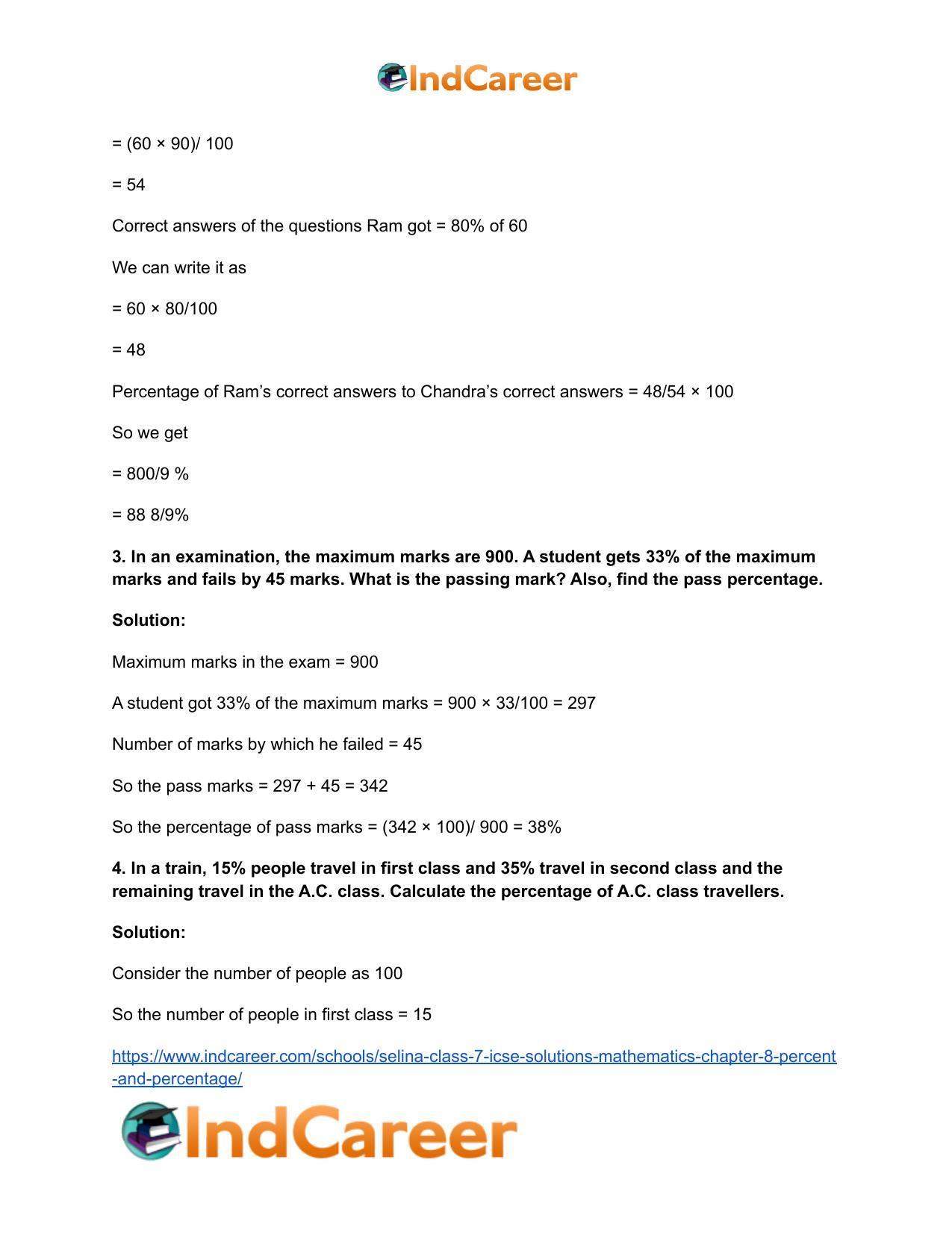 Selina Class 7 ICSE Solutions Mathematics : Chapter 8- Percent and Percentage - Page 38