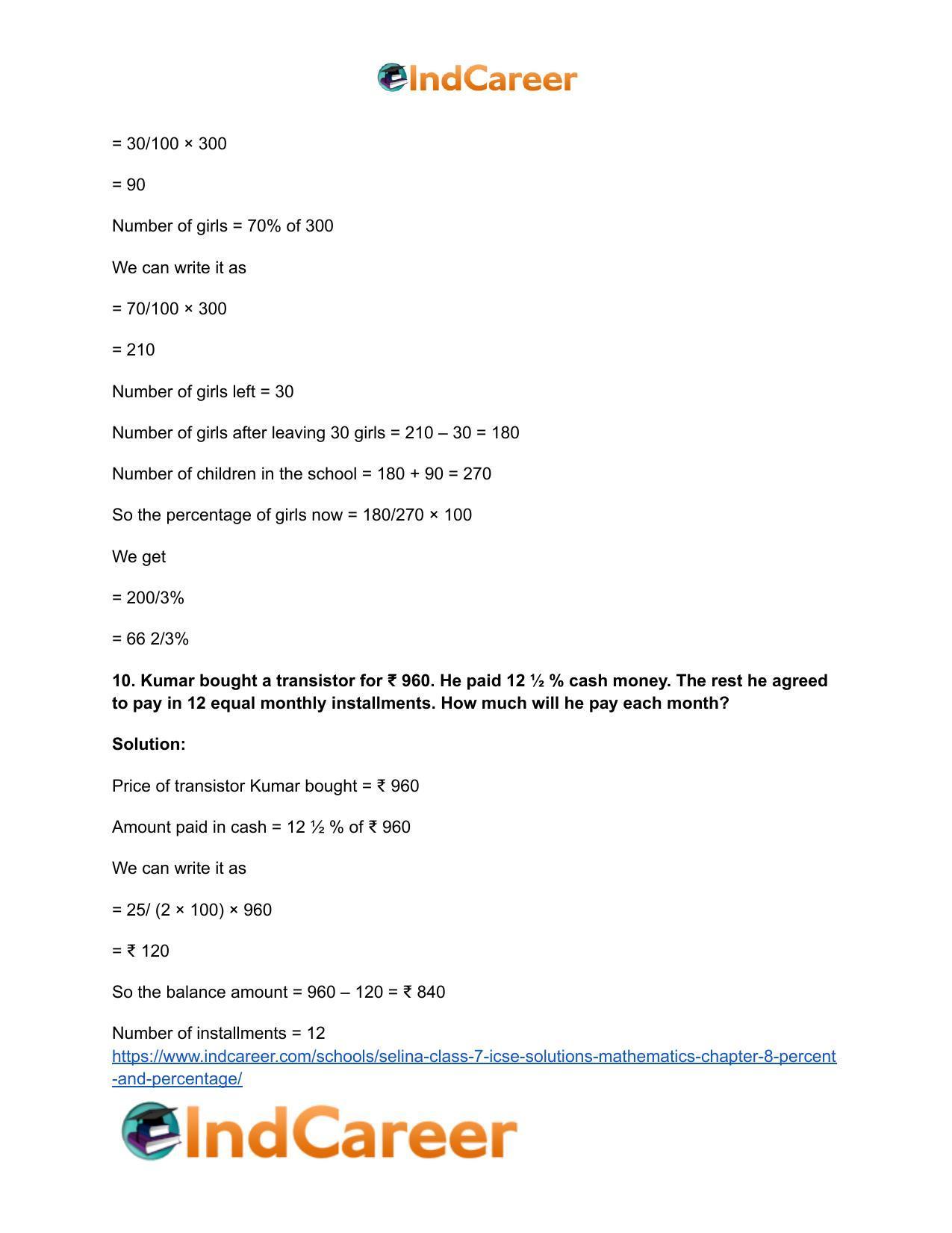 Selina Class 7 ICSE Solutions Mathematics : Chapter 8- Percent and Percentage - Page 42