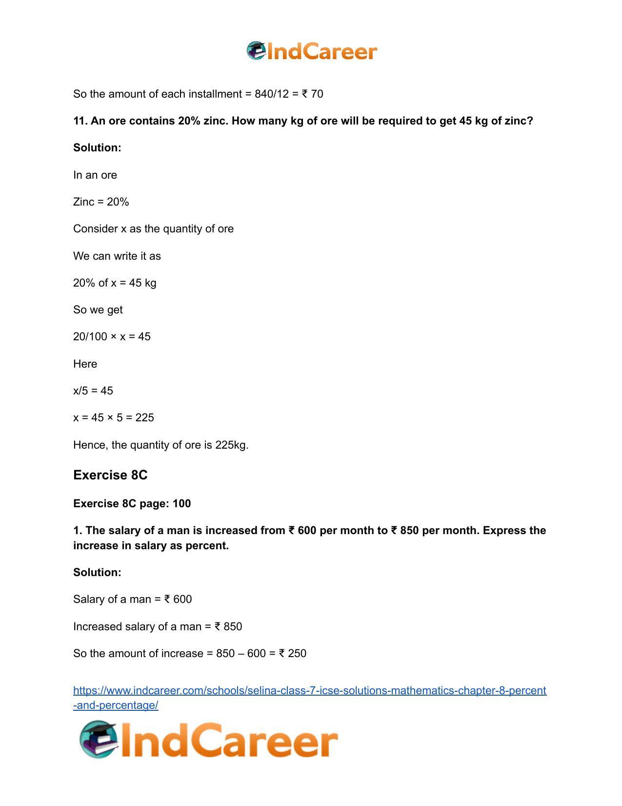 Selina Class 7 ICSE Solutions Mathematics : Chapter 8- Percent and Percentage - Page 43