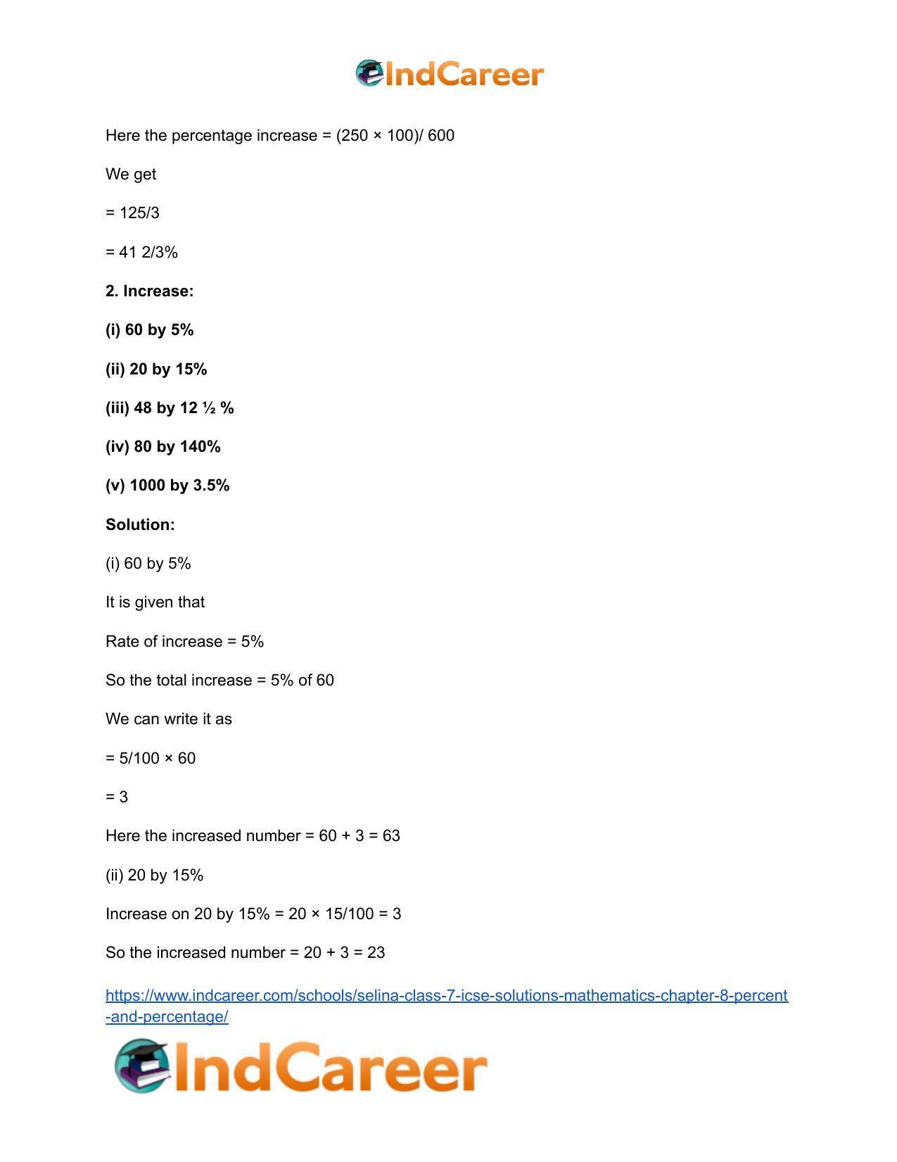 Selina Class 7 ICSE Solutions Mathematics : Chapter 8- Percent and Percentage - Page 44