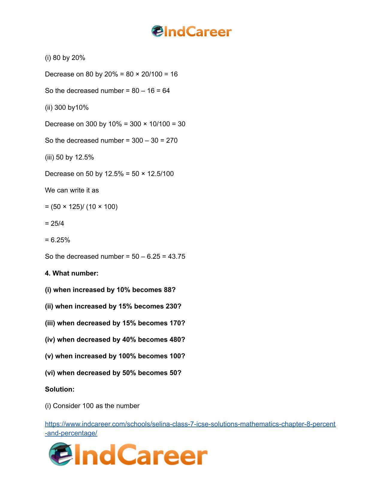 Selina Class 7 ICSE Solutions Mathematics : Chapter 8- Percent and Percentage - Page 46