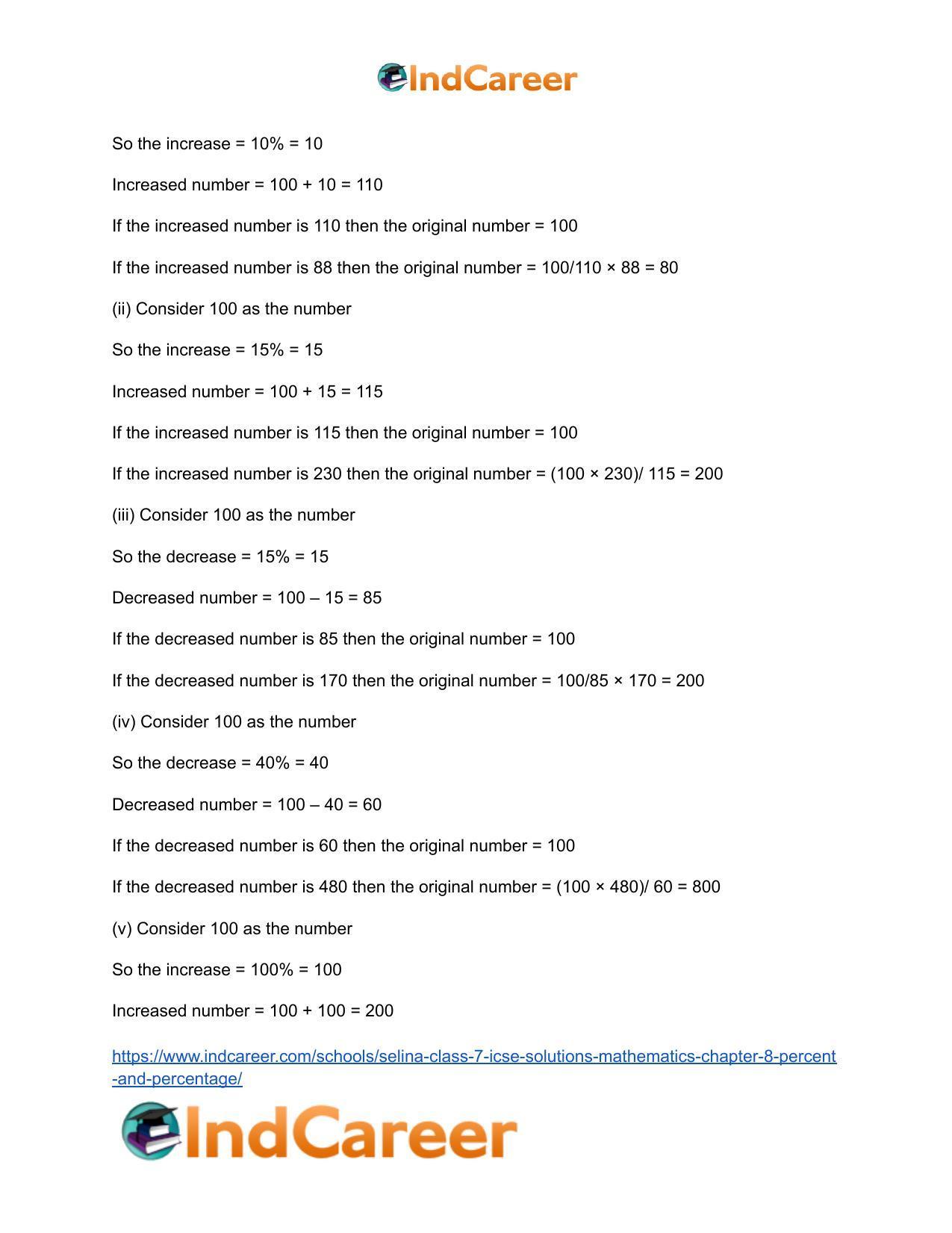 Selina Class 7 ICSE Solutions Mathematics : Chapter 8- Percent and Percentage - Page 47
