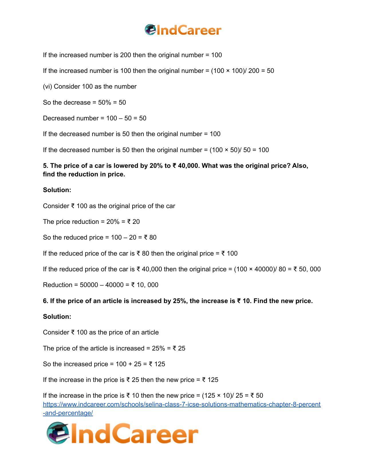 Selina Class 7 ICSE Solutions Mathematics : Chapter 8- Percent and Percentage - Page 48
