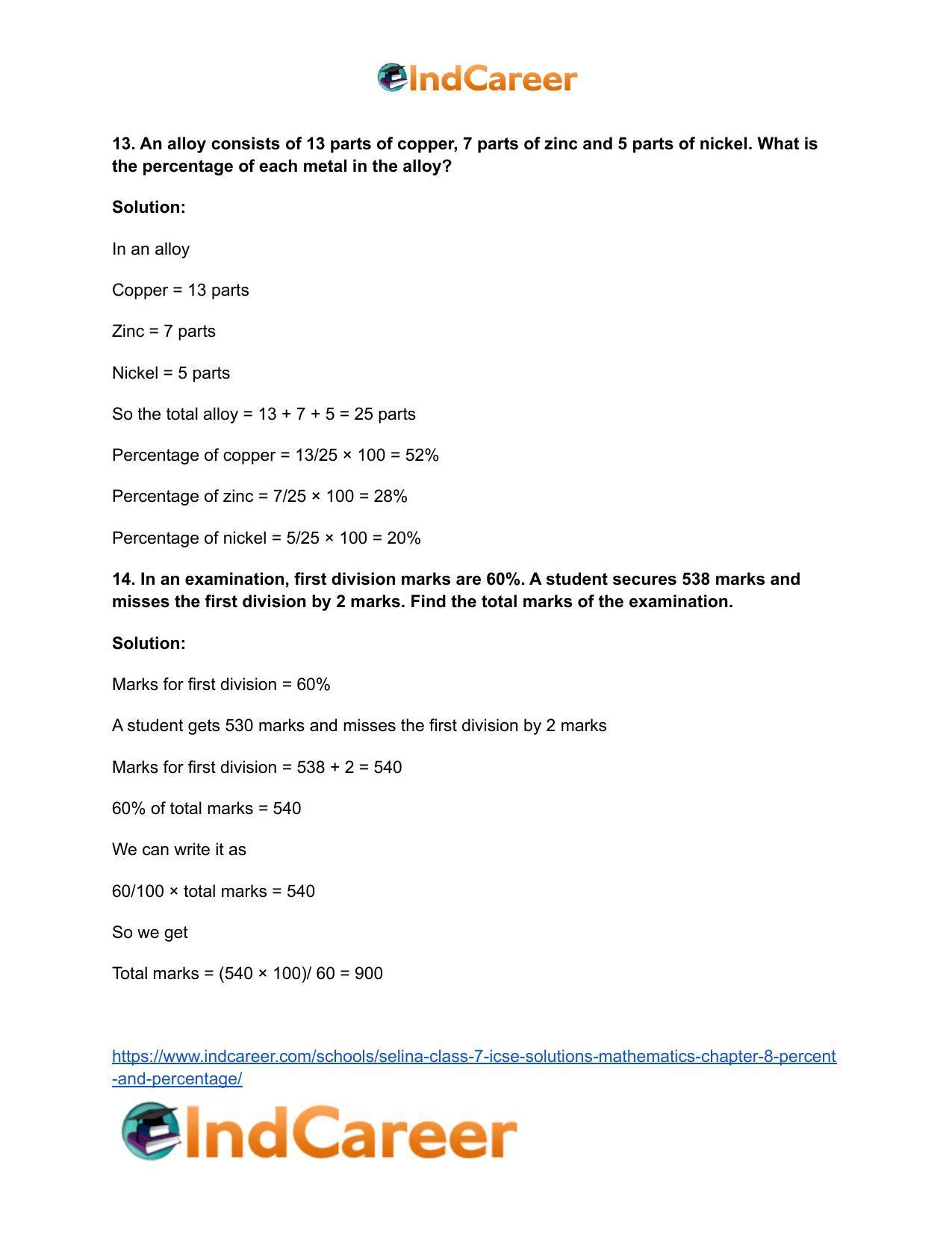 Selina Class 7 ICSE Solutions Mathematics : Chapter 8- Percent and Percentage - Page 53
