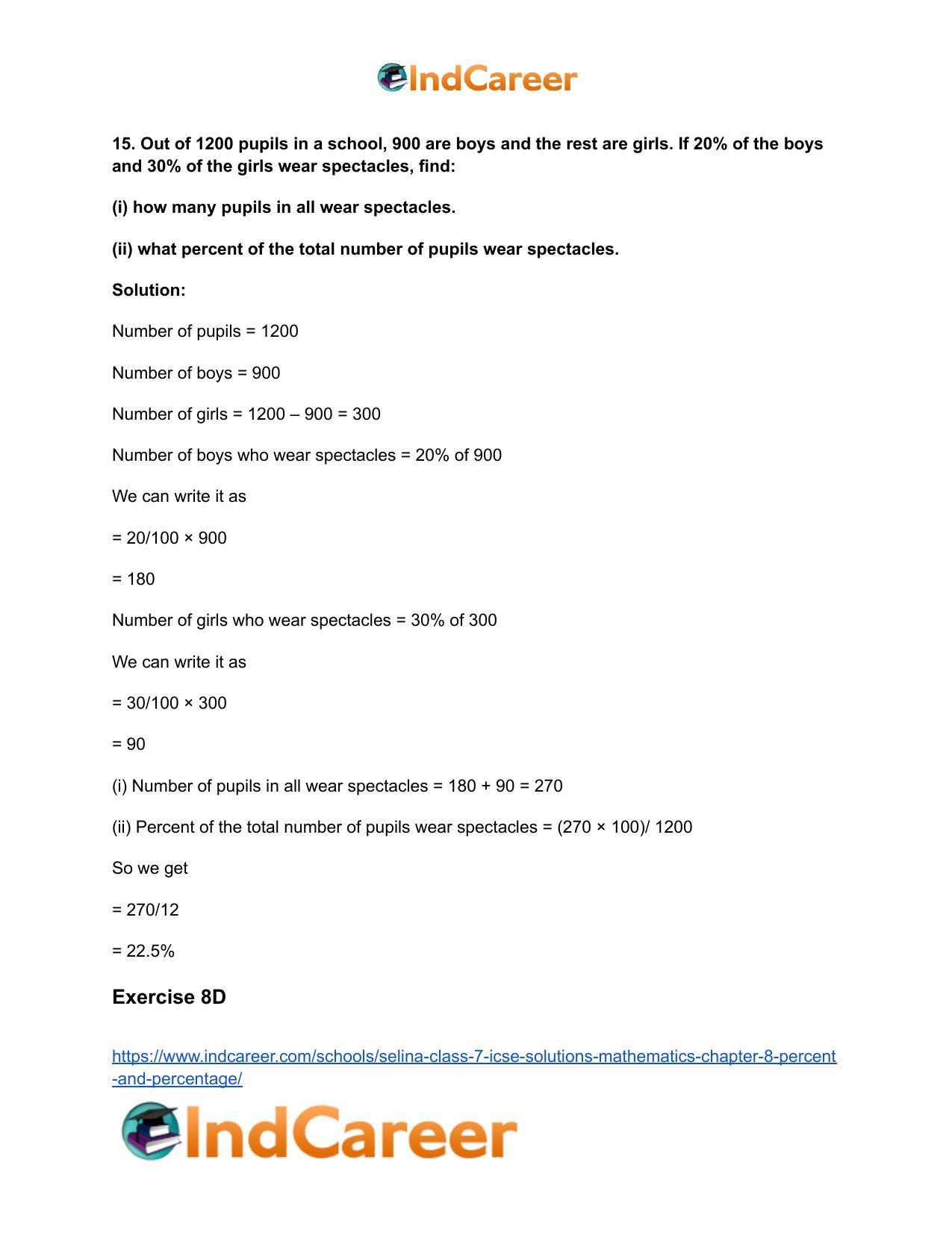 Selina Class 7 ICSE Solutions Mathematics : Chapter 8- Percent and Percentage - Page 54