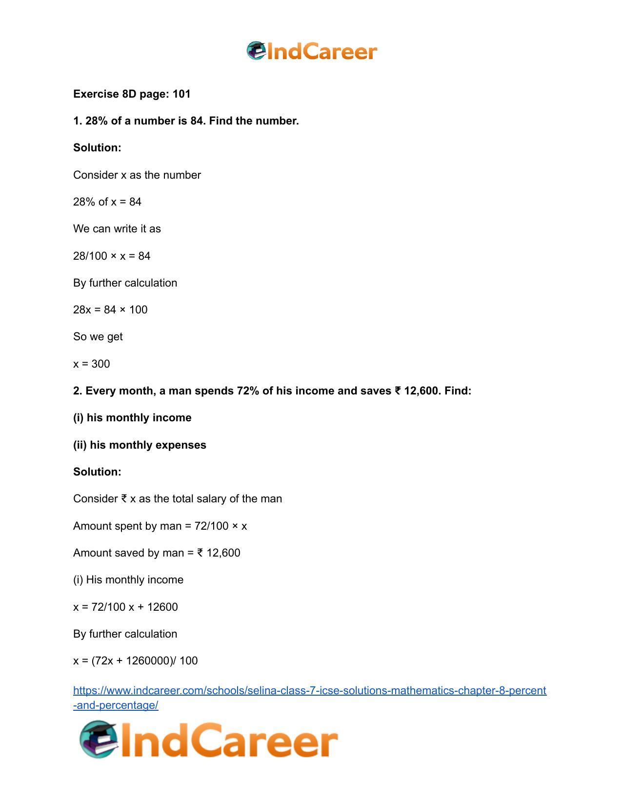 Selina Class 7 ICSE Solutions Mathematics : Chapter 8- Percent and Percentage - Page 55