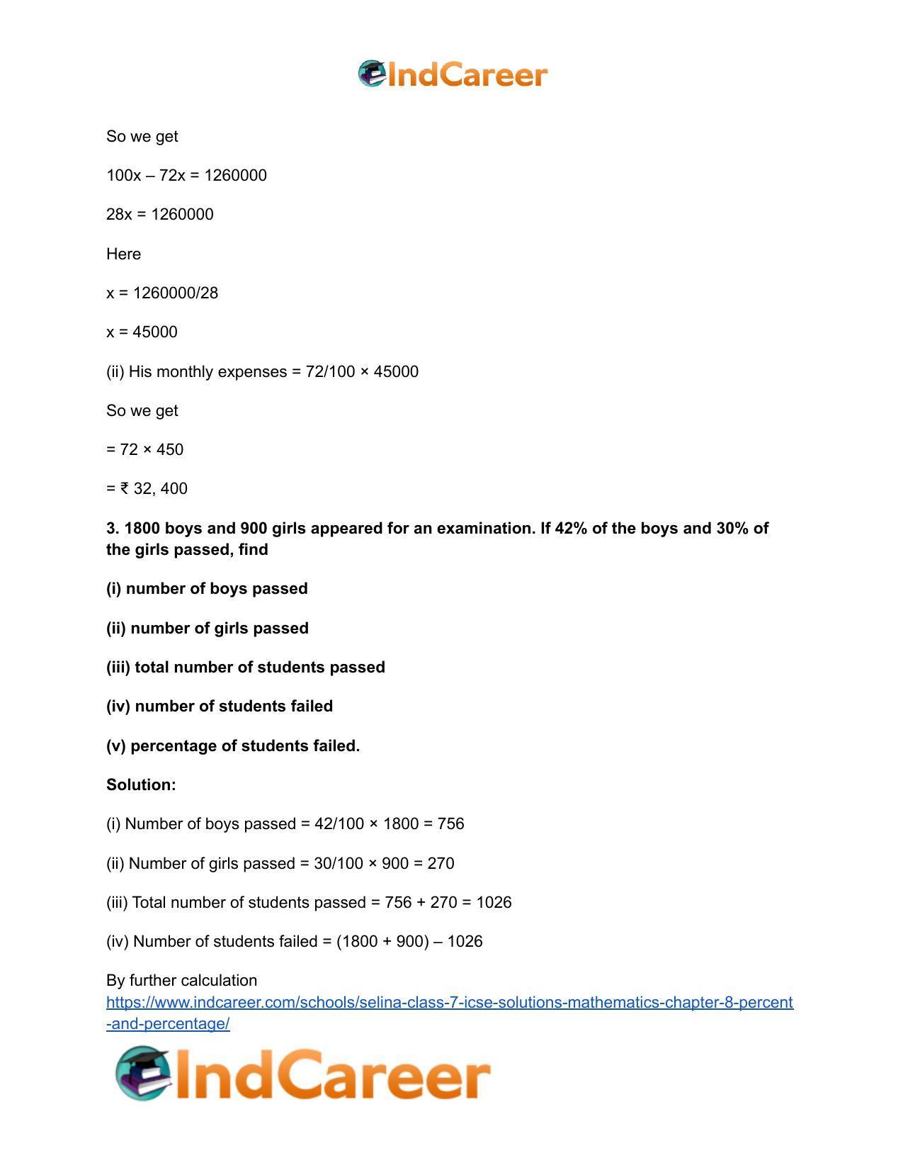 Selina Class 7 ICSE Solutions Mathematics : Chapter 8- Percent and Percentage - Page 56