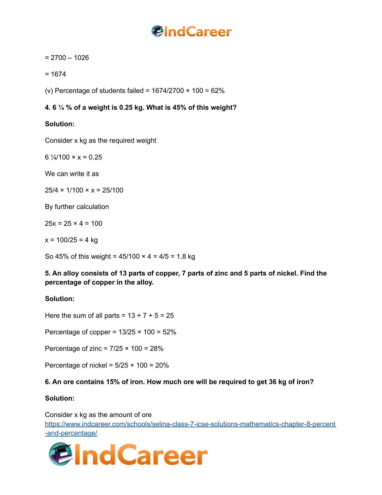 Selina Class 7 ICSE Solutions Mathematics : Chapter 8- Percent and Percentage - Page 57