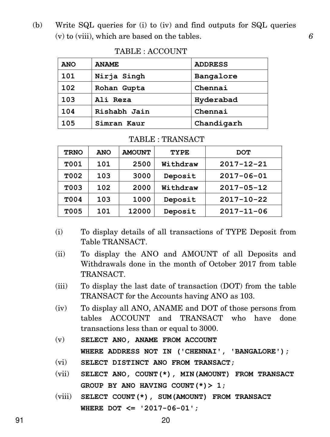 CBSE Class 12 91 COMPUTER SCIENCE 2018 Question Paper - Page 20