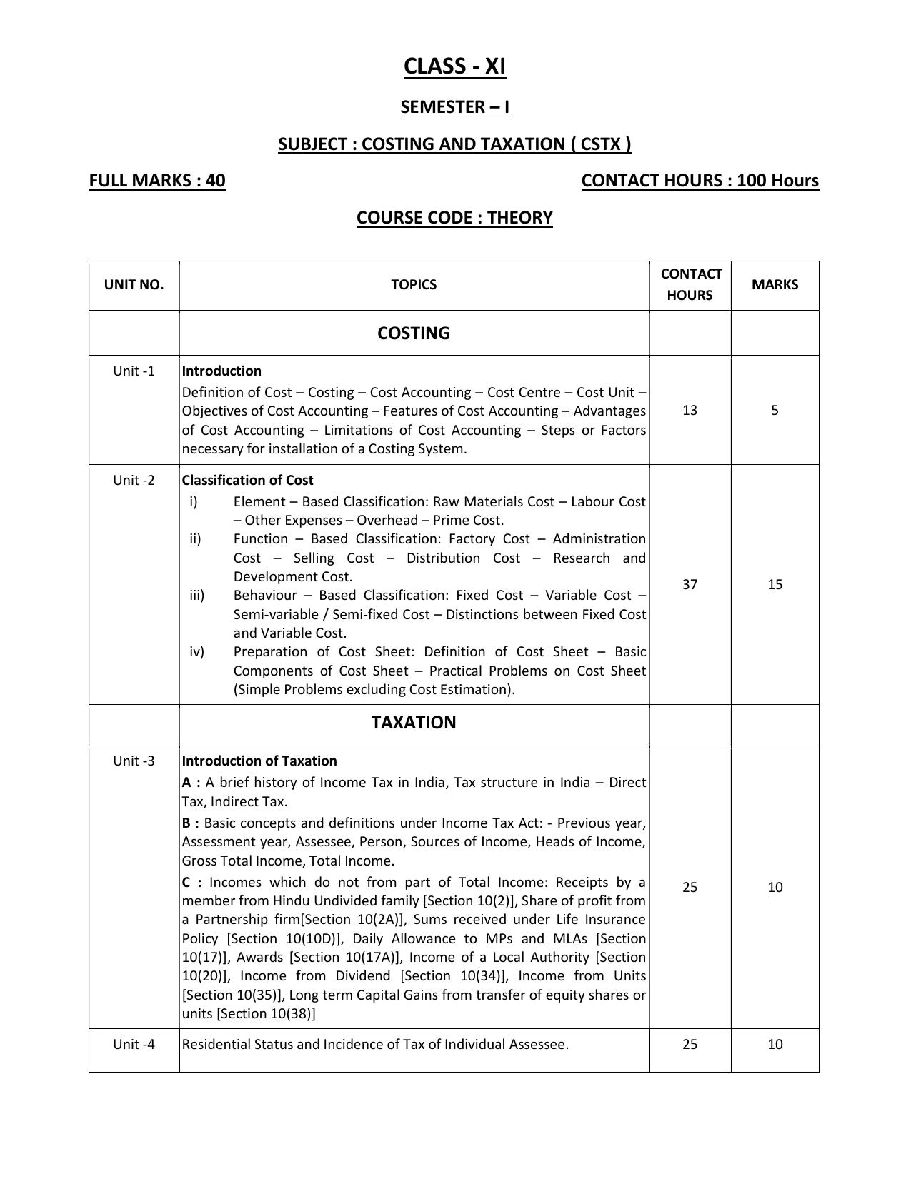 WBCHSE Class 11 & 12 Syllabus for Costing and Taxation (CSTX) (SET II) - Page 2