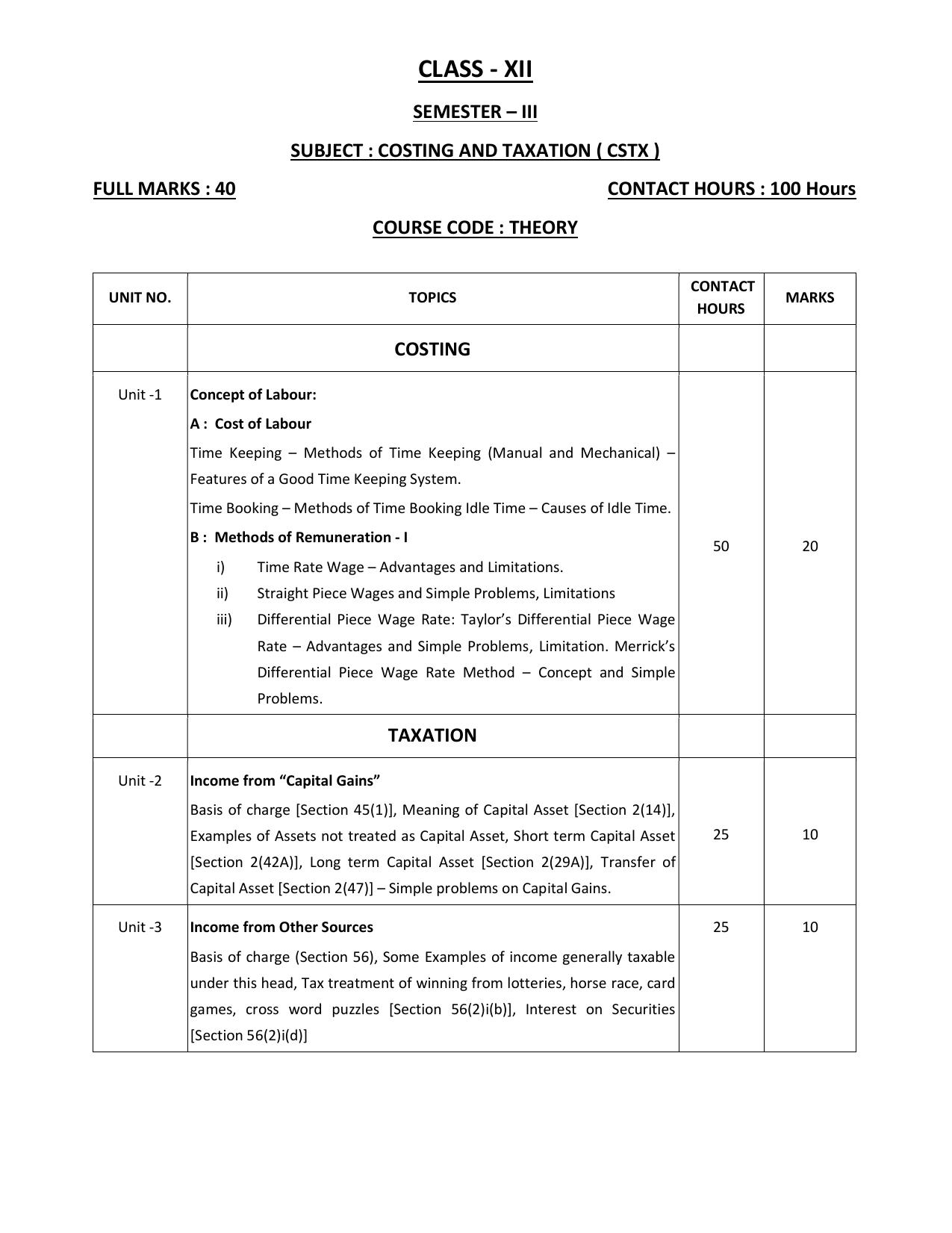 WBCHSE Class 11 & 12 Syllabus for Costing and Taxation (CSTX) (SET II) - Page 5