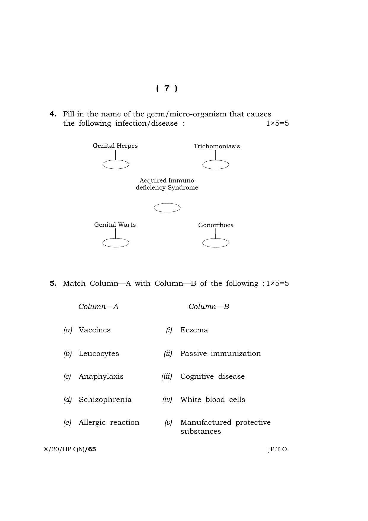 Meghalaya Board (MBOSE) Class 10 HEALTH AND PHYSICAL EDUCATION ( New Course ) 2020 Question Paper - Page 7