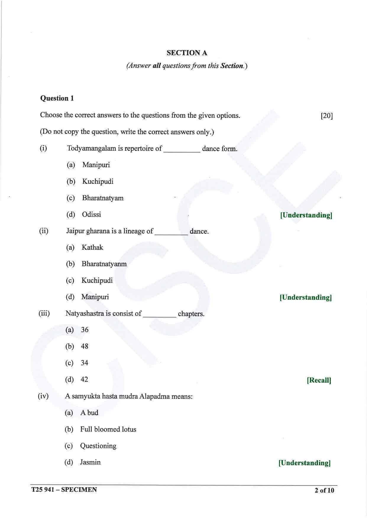 ICSE Class 10 2025 Indian Dance (QP & MS) Specimen Paper - Page 2