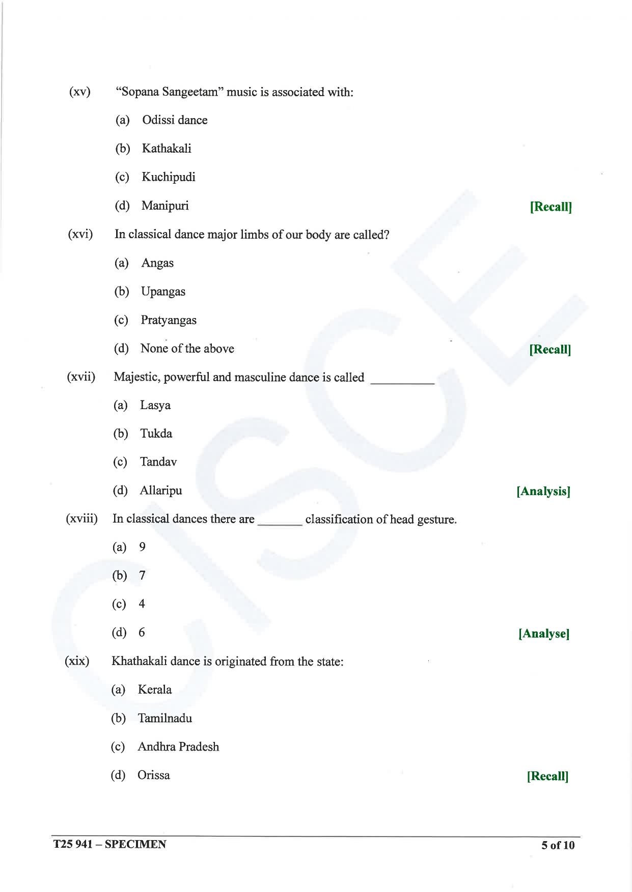 ICSE Class 10 2025 Indian Dance (QP & MS) Specimen Paper - Page 5