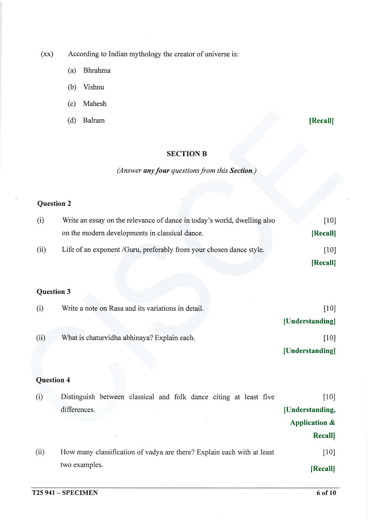 ICSE Class 10 2025 Indian Dance (QP & MS) Specimen Paper - Page 6