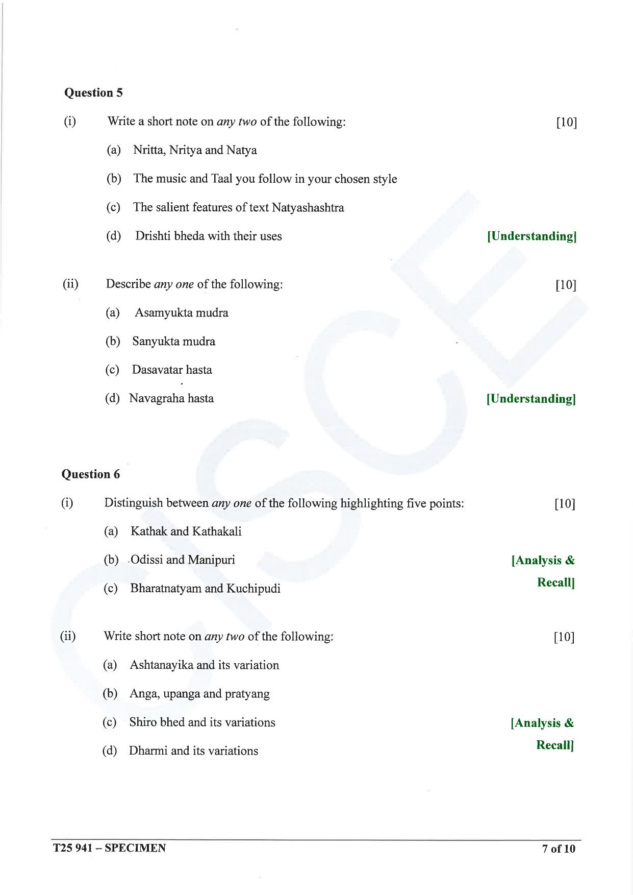 ICSE Class 10 2025 Indian Dance (QP & MS) Specimen Paper - Page 7