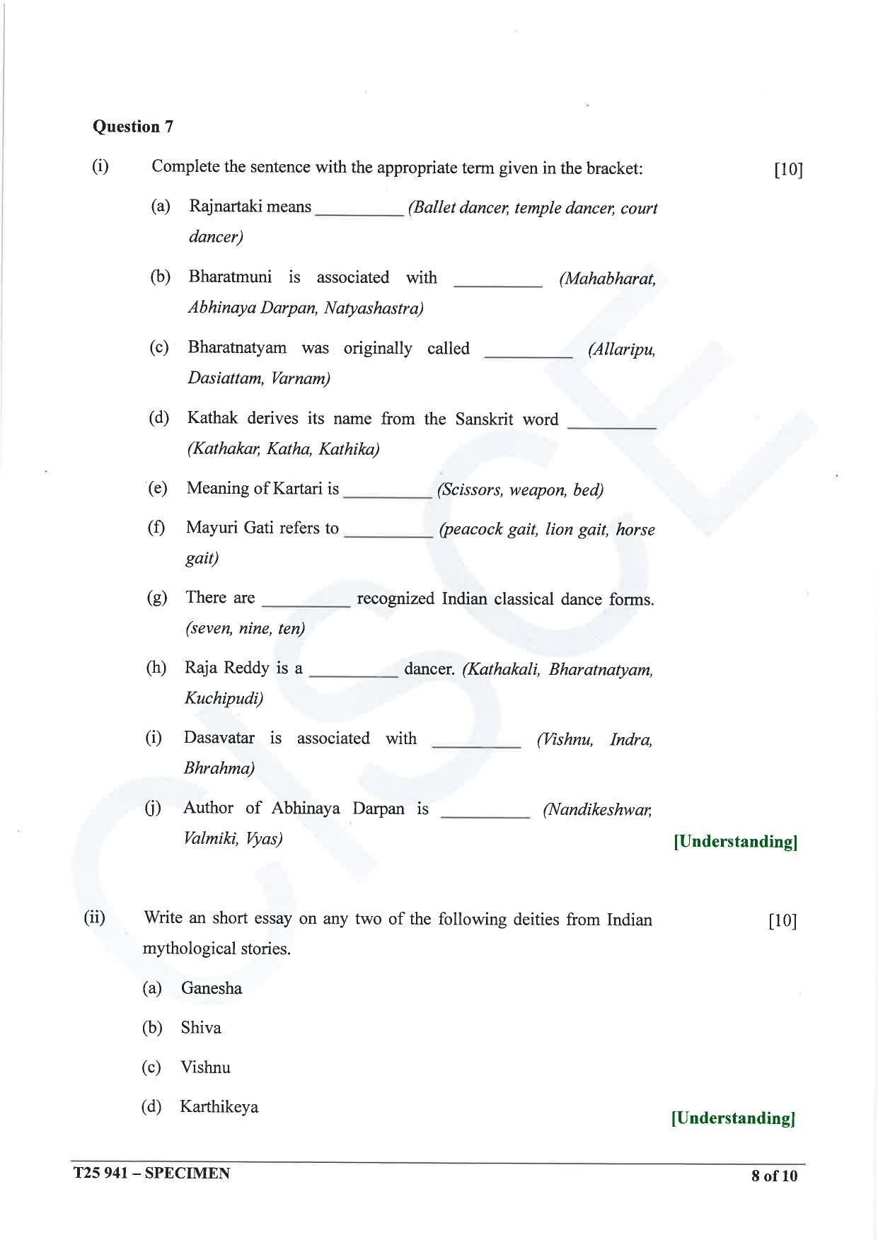 ICSE Class 10 2025 Indian Dance (QP & MS) Specimen Paper - Page 8