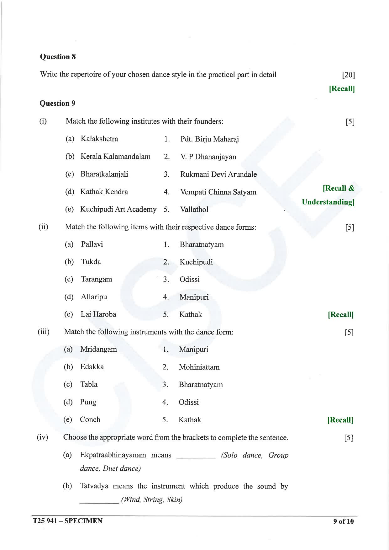 ICSE Class 10 2025 Indian Dance (QP & MS) Specimen Paper - Page 9