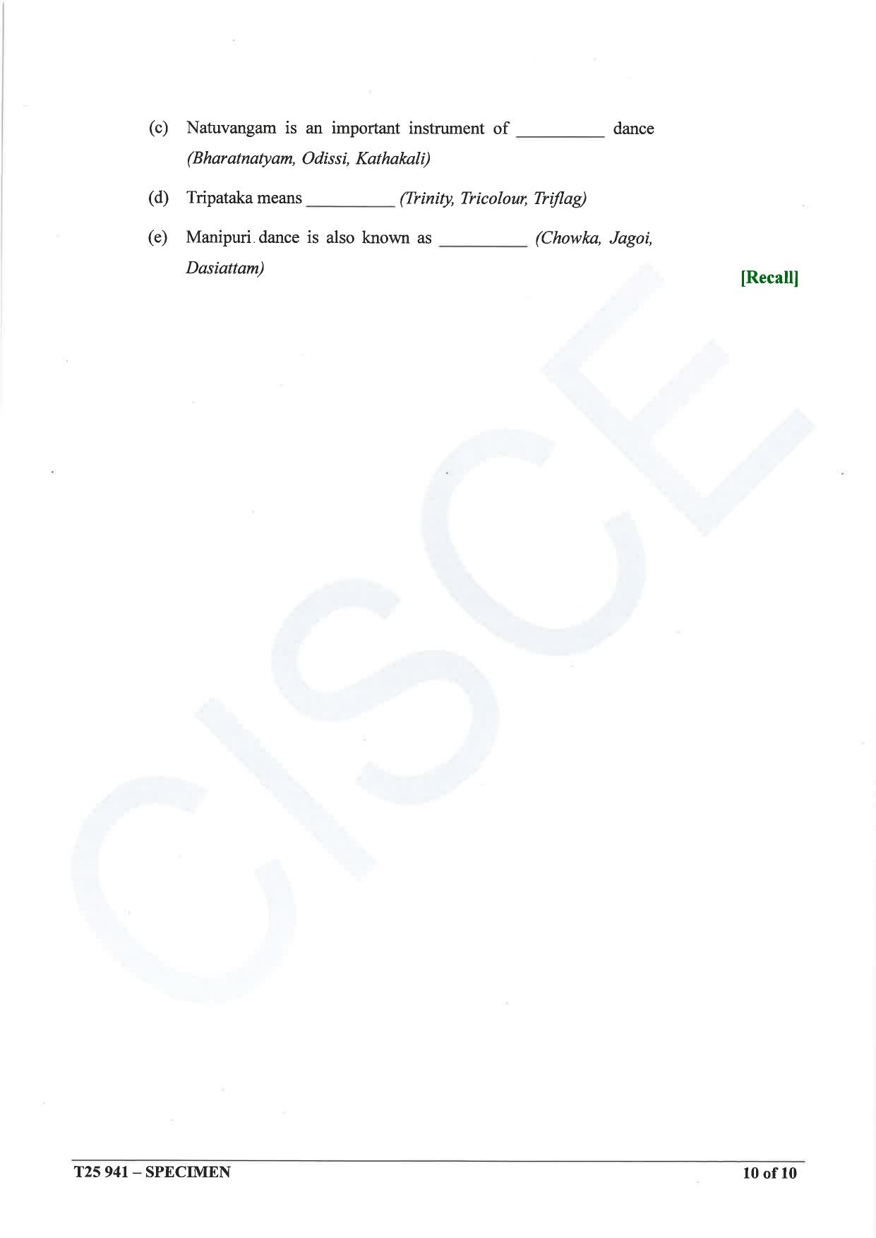 ICSE Class 10 2025 Indian Dance (QP & MS) Specimen Paper - Page 10