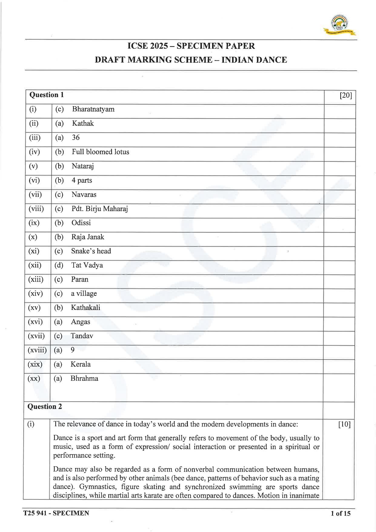 ICSE Class 10 2025 Indian Dance (QP & MS) Specimen Paper - Page 11